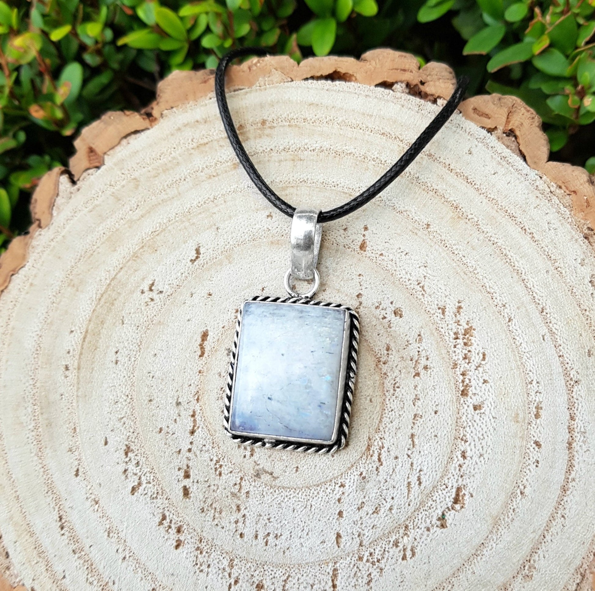 Rainbow Moonstone Pendant, 925 Sterling Silver Boho Necklace - LunarGem - 