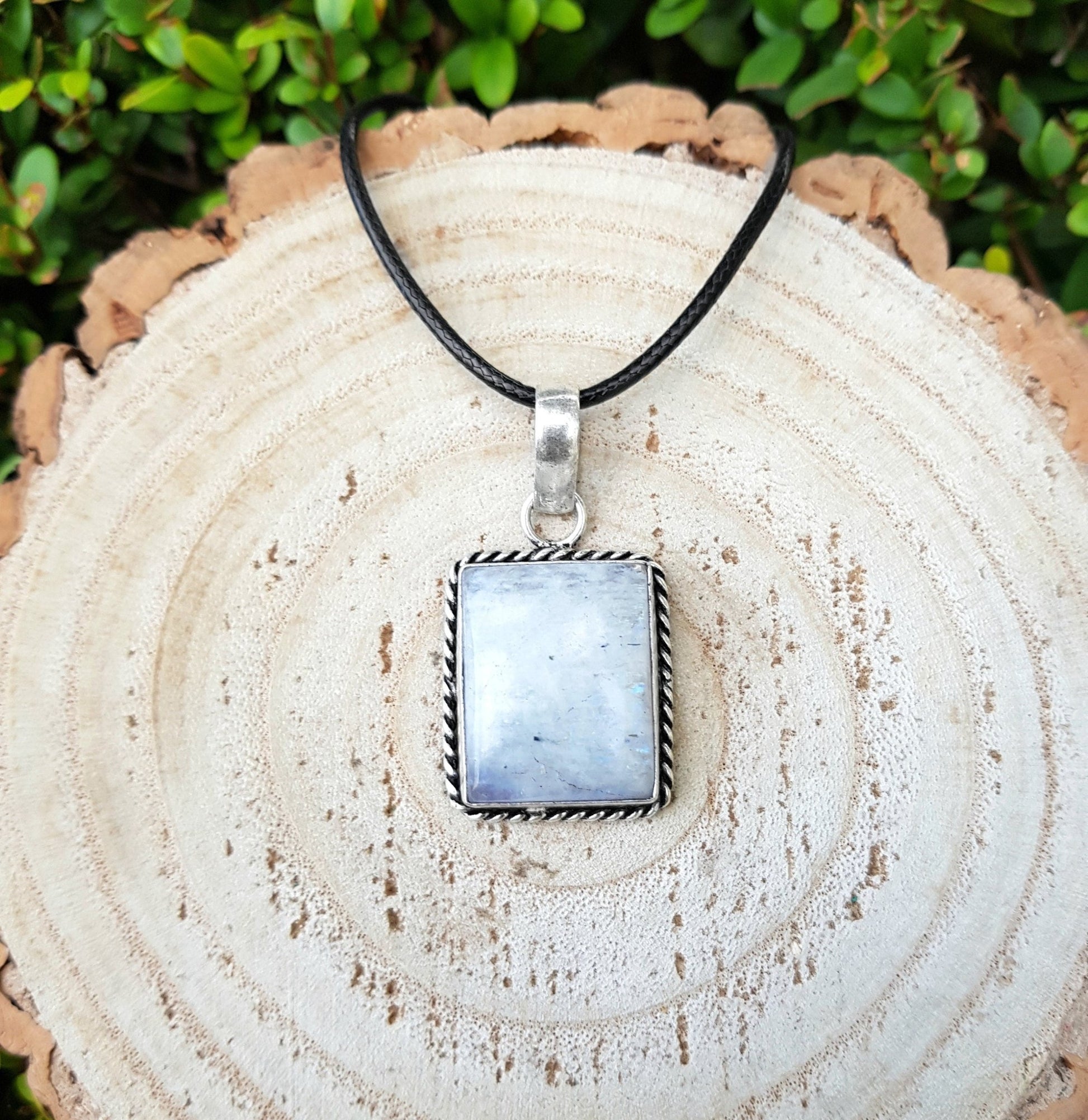 Rainbow Moonstone Pendant, 925 Sterling Silver Boho Necklace - LunarGem - 
