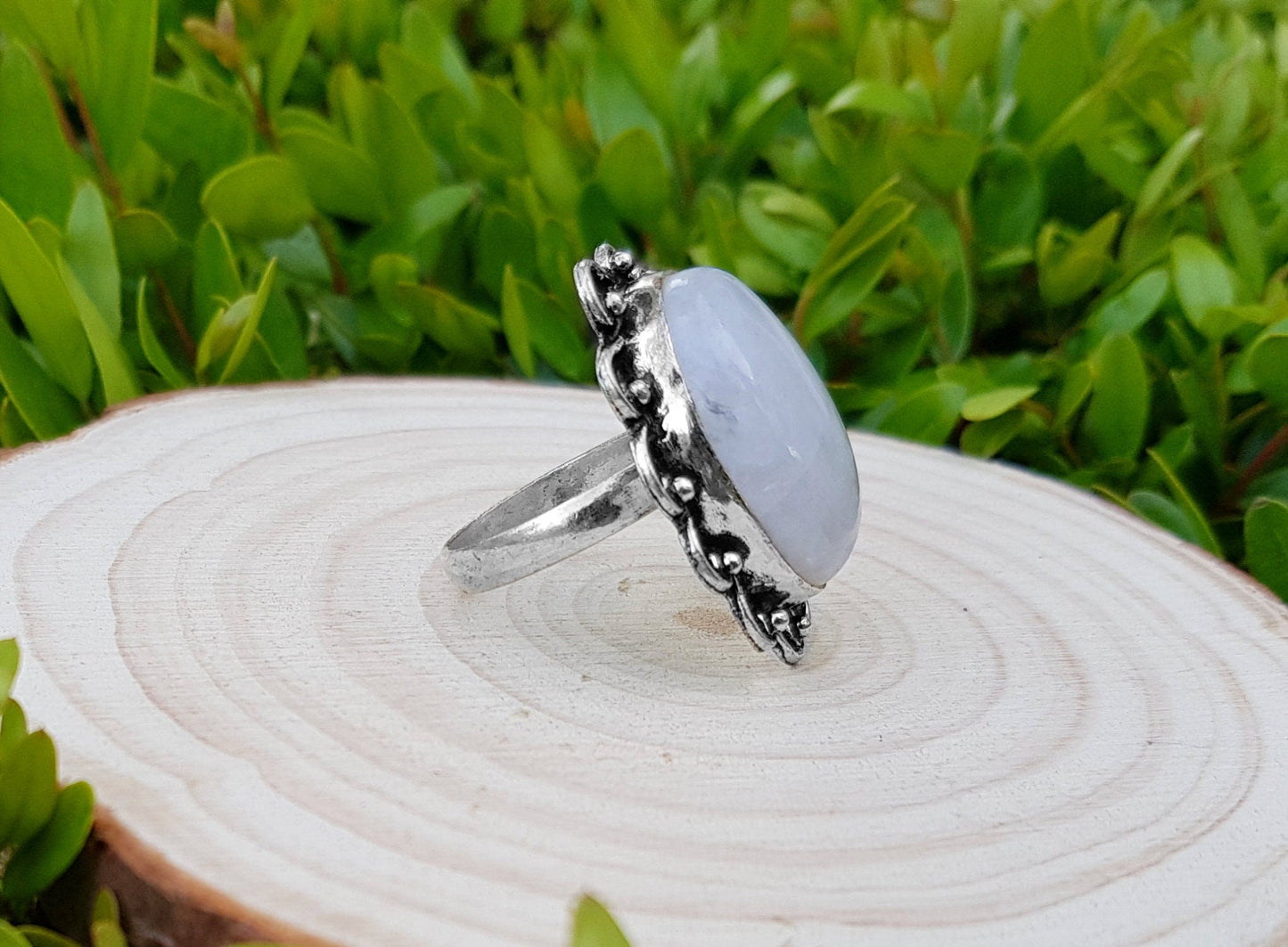 Rainbow Moonstone Statement Ring, Sterling Silver, Boho Jewelry, US Size 8.5 - LunarGem - Rings