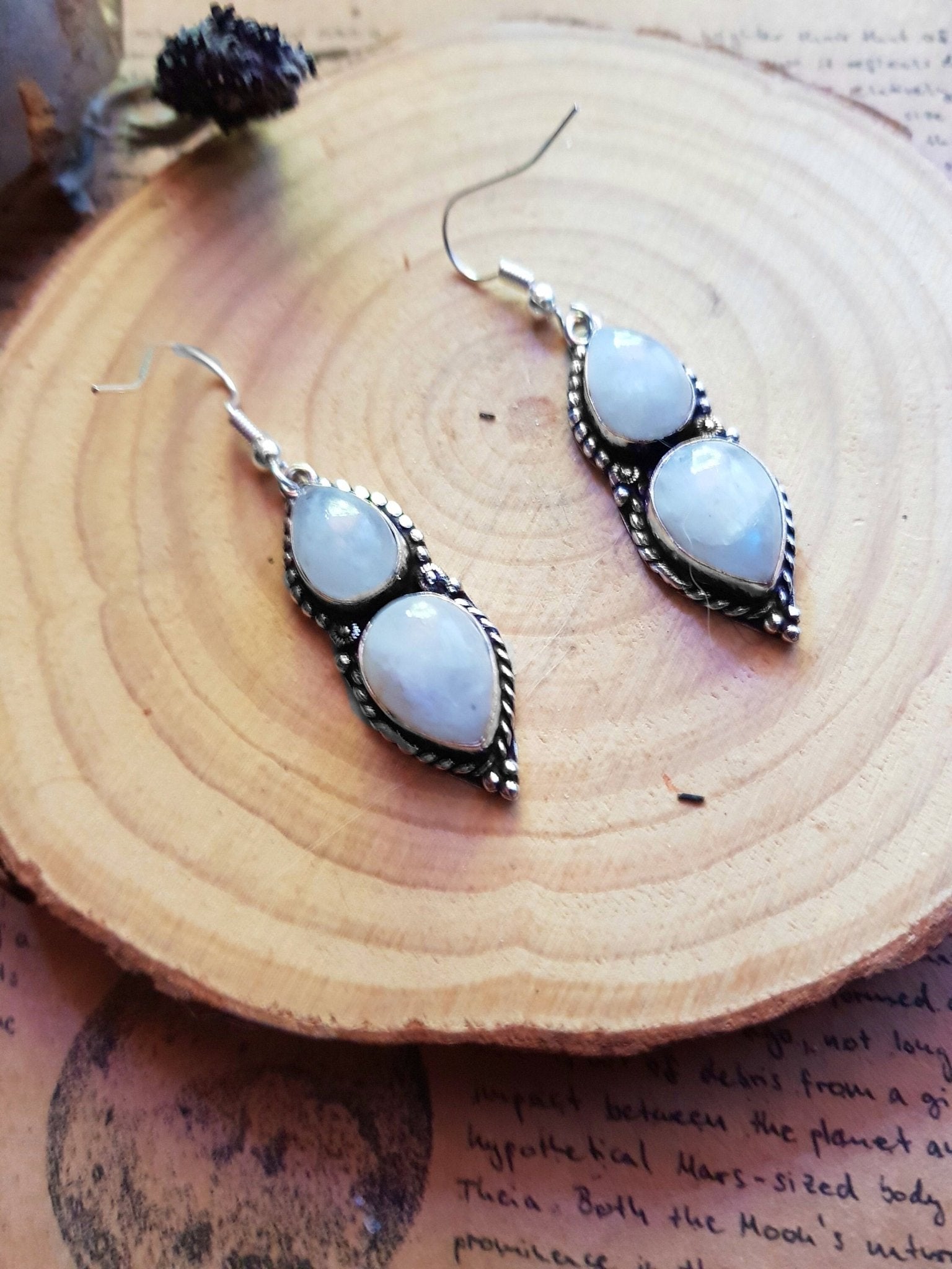 Rainbow Moonstone Sterling Silver Dangle Earrings: Hypoallergenic Boho Jewelry - LunarGem - 