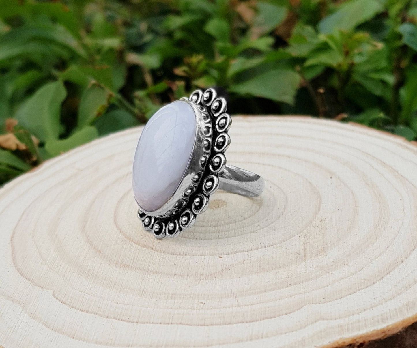 Rainbow Moonstone Sterling Silver Ring - Boho Ethnic Style, US Size 7.5 - LunarGem - Rings