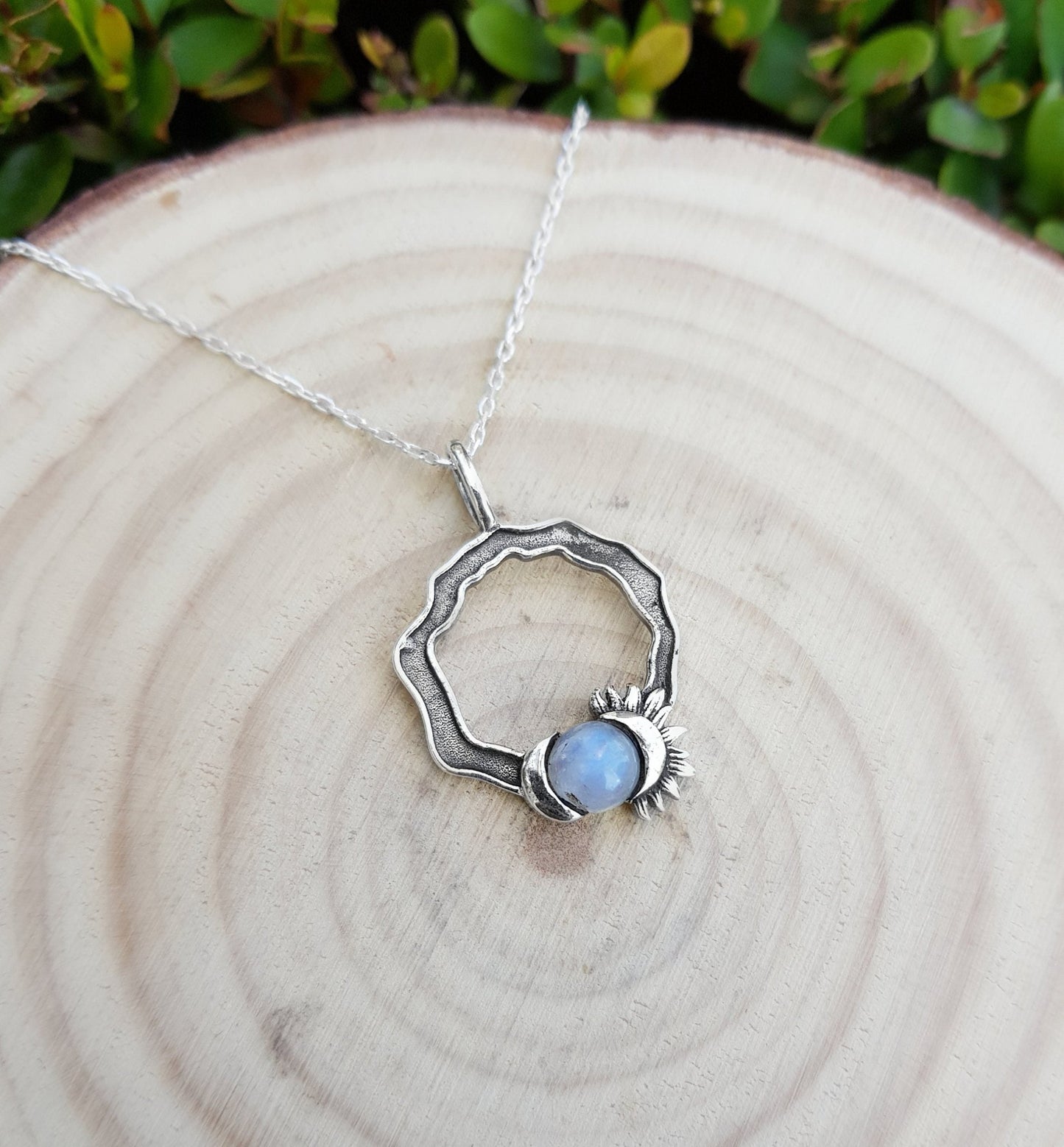 Rainbow Moonstone Sun and Moon Necklace: Sterling Silver Celestial Jewelry - LunarGem - Charms & Pendants