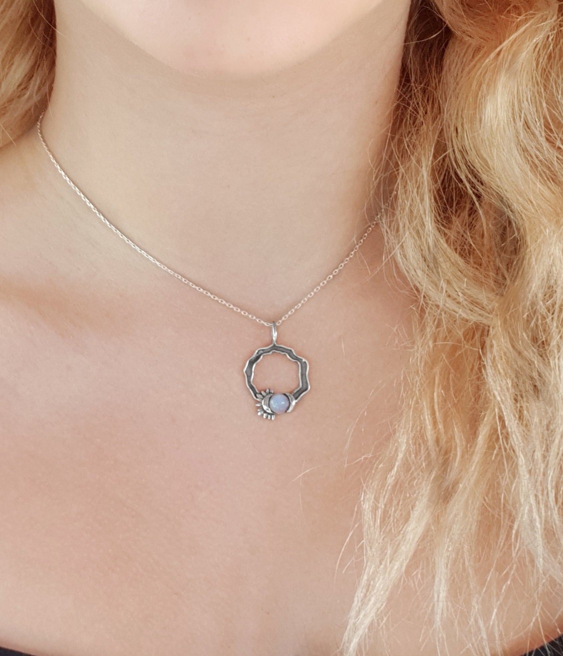 Rainbow Moonstone Sun and Moon Necklace: Sterling Silver Celestial Jewelry - LunarGem - Charms & Pendants