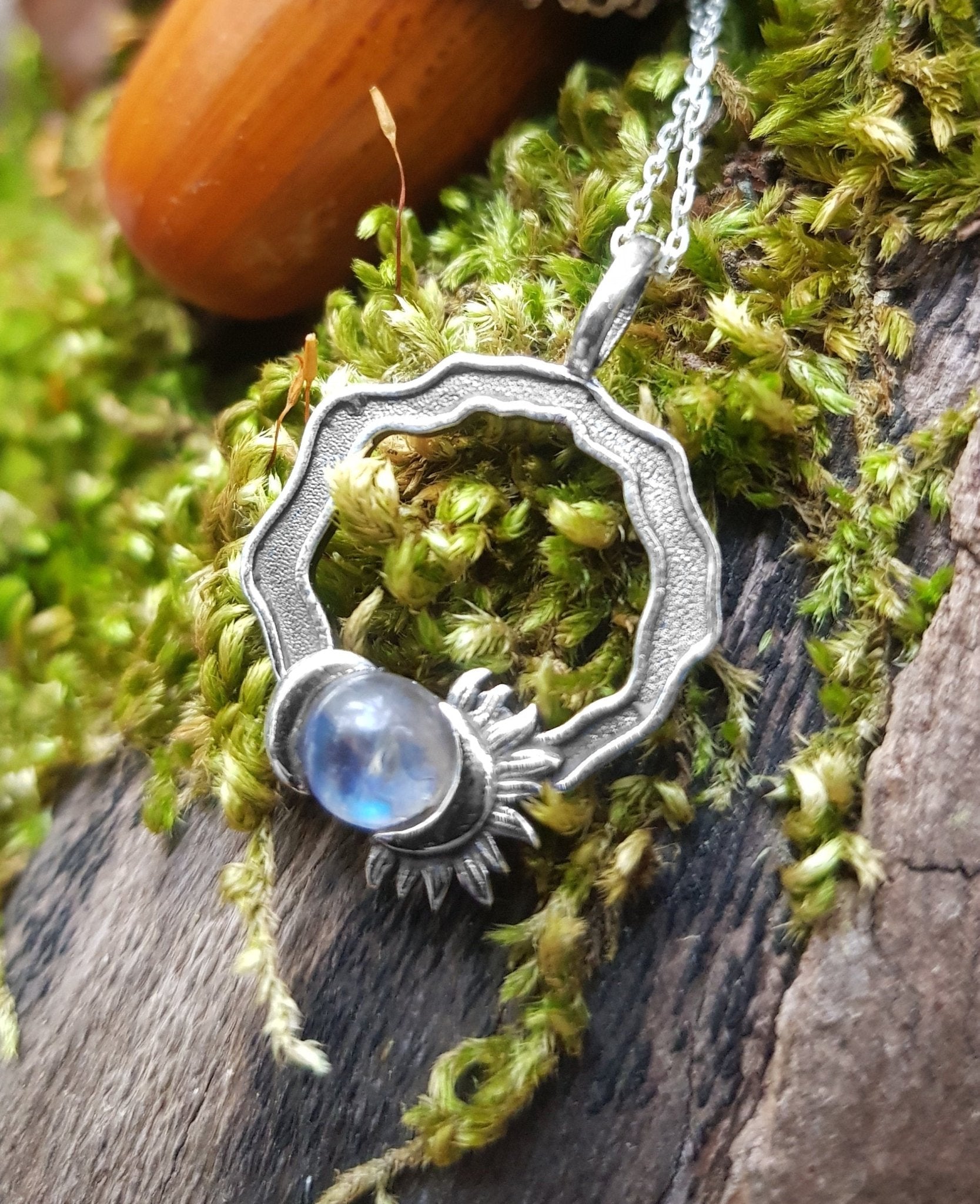 Rainbow Moonstone Sun and Moon Necklace: Sterling Silver Celestial Jewelry - LunarGem - Charms & Pendants