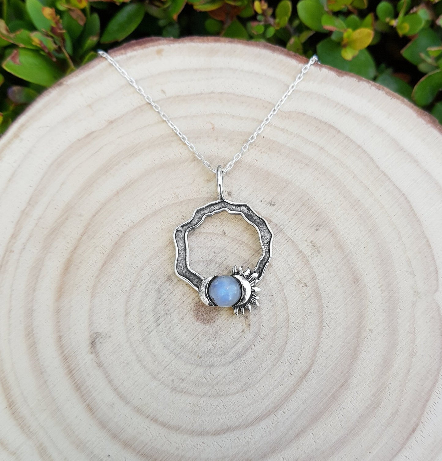 Rainbow Moonstone Sun and Moon Necklace: Sterling Silver Celestial Jewelry - LunarGem - Charms & Pendants