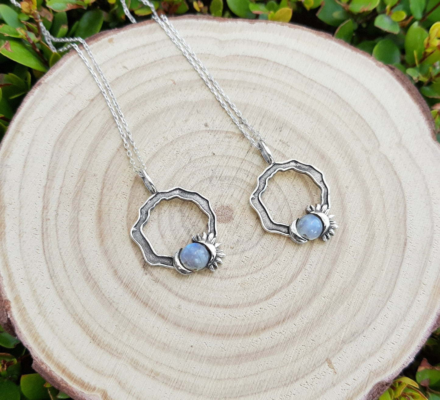 Rainbow Moonstone Sun and Moon Necklace: Sterling Silver Celestial Jewelry - LunarGem - Charms & Pendants
