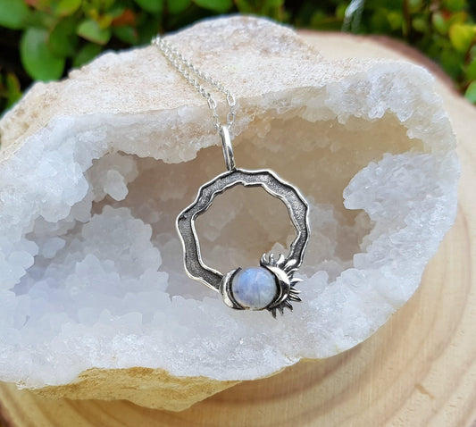 Rainbow Moonstone Sun and Moon Necklace: Sterling Silver Celestial Jewelry - LunarGem - Charms & Pendants