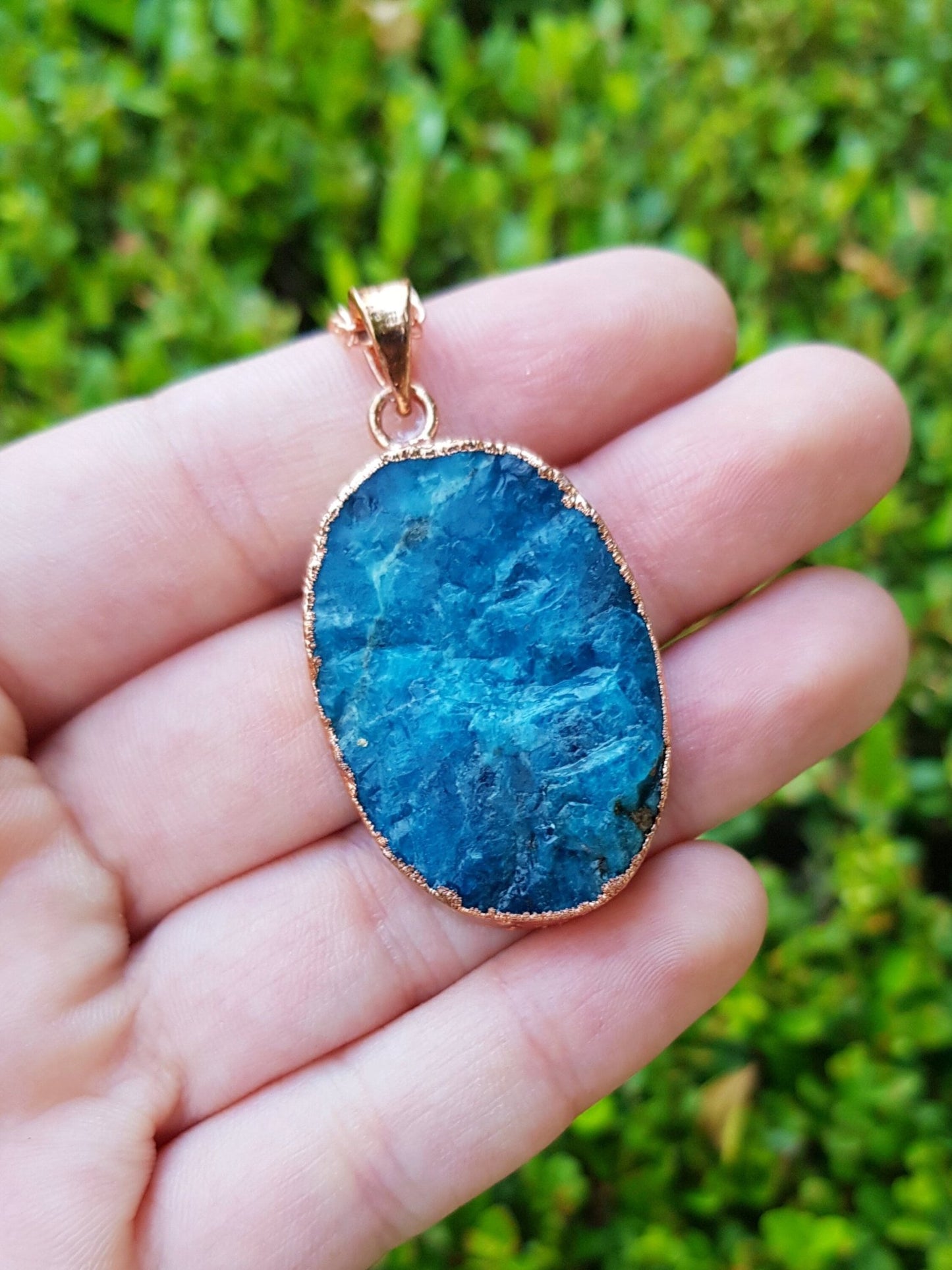 Raw Apatite Copper Necklace Electroformed Pendants One Of A Kind Necklace - LunarGem - Necklaces