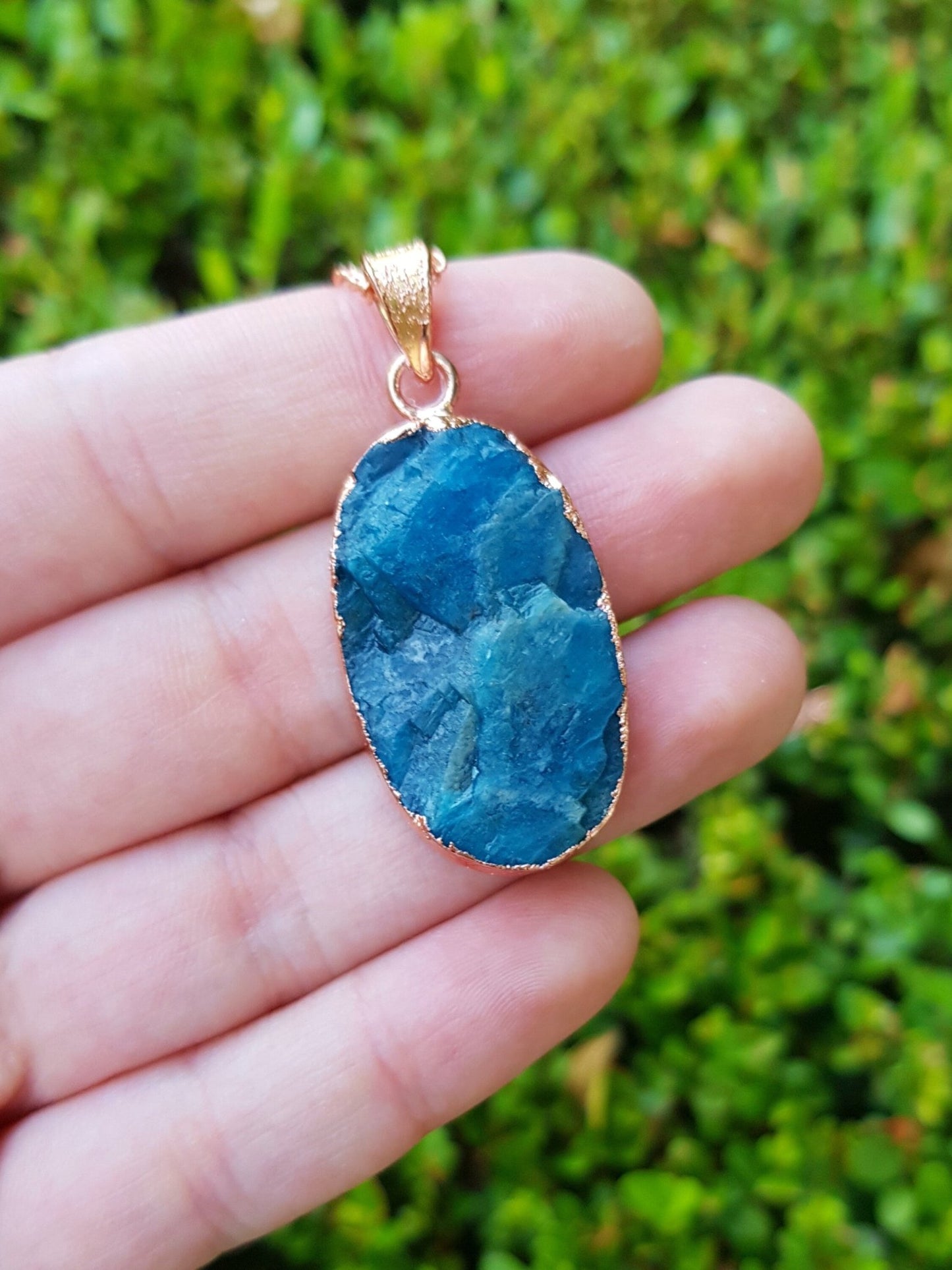 Raw Apatite Copper Necklace Electroformed Pendants One Of A Kind Necklace - LunarGem - Necklaces