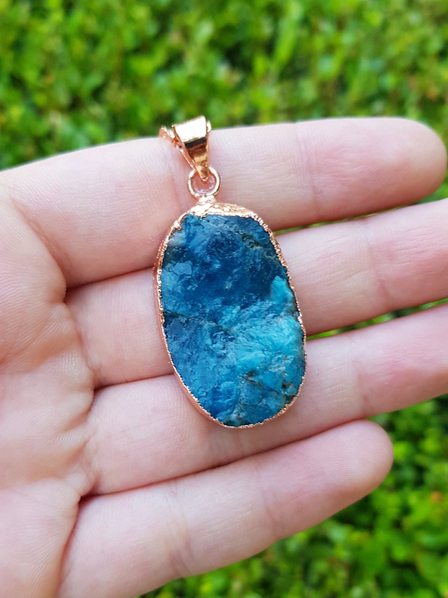 Raw Apatite Copper Necklace Electroformed Pendants One Of A Kind Necklace - LunarGem - Necklaces