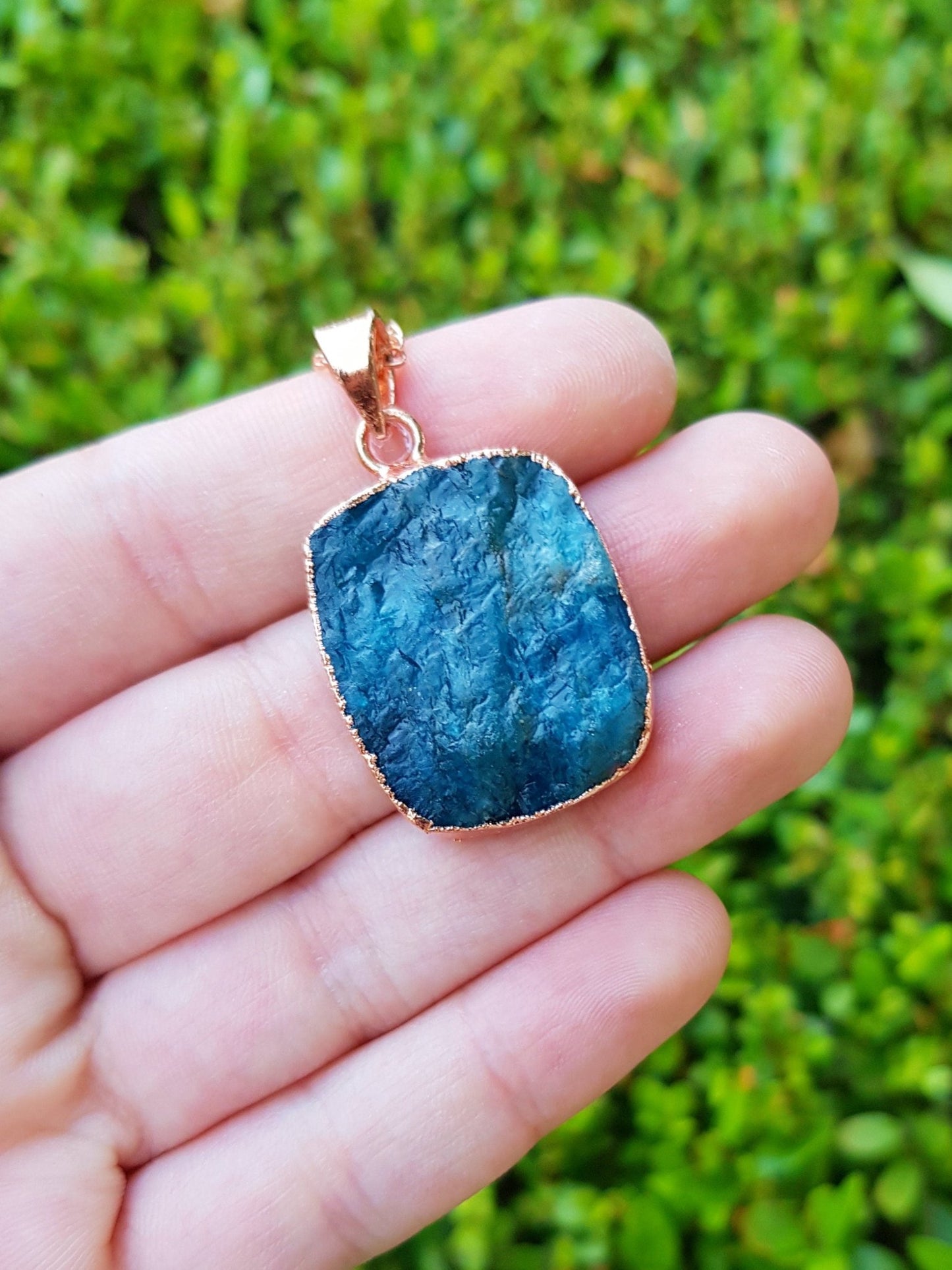 Raw Apatite Copper Necklace Electroformed Pendants One Of A Kind Necklace - LunarGem - Necklaces