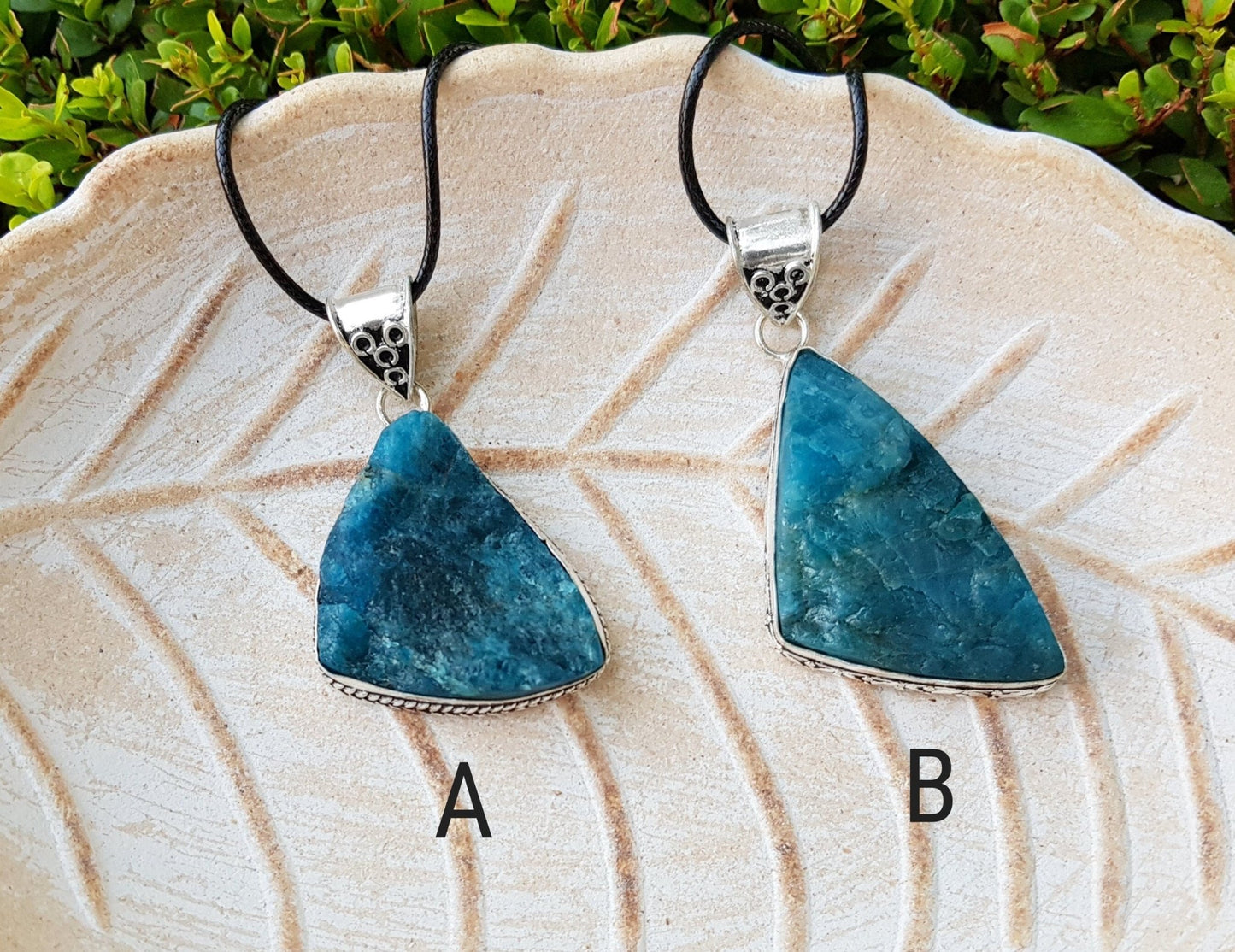 Raw Apatite Sterling Silver Necklace, Boho Style, Recycled Silver - LunarGem - Charms & Pendants