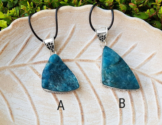 Raw Apatite Sterling Silver Necklace, Boho Style, Recycled Silver - LunarGem - Charms & Pendants