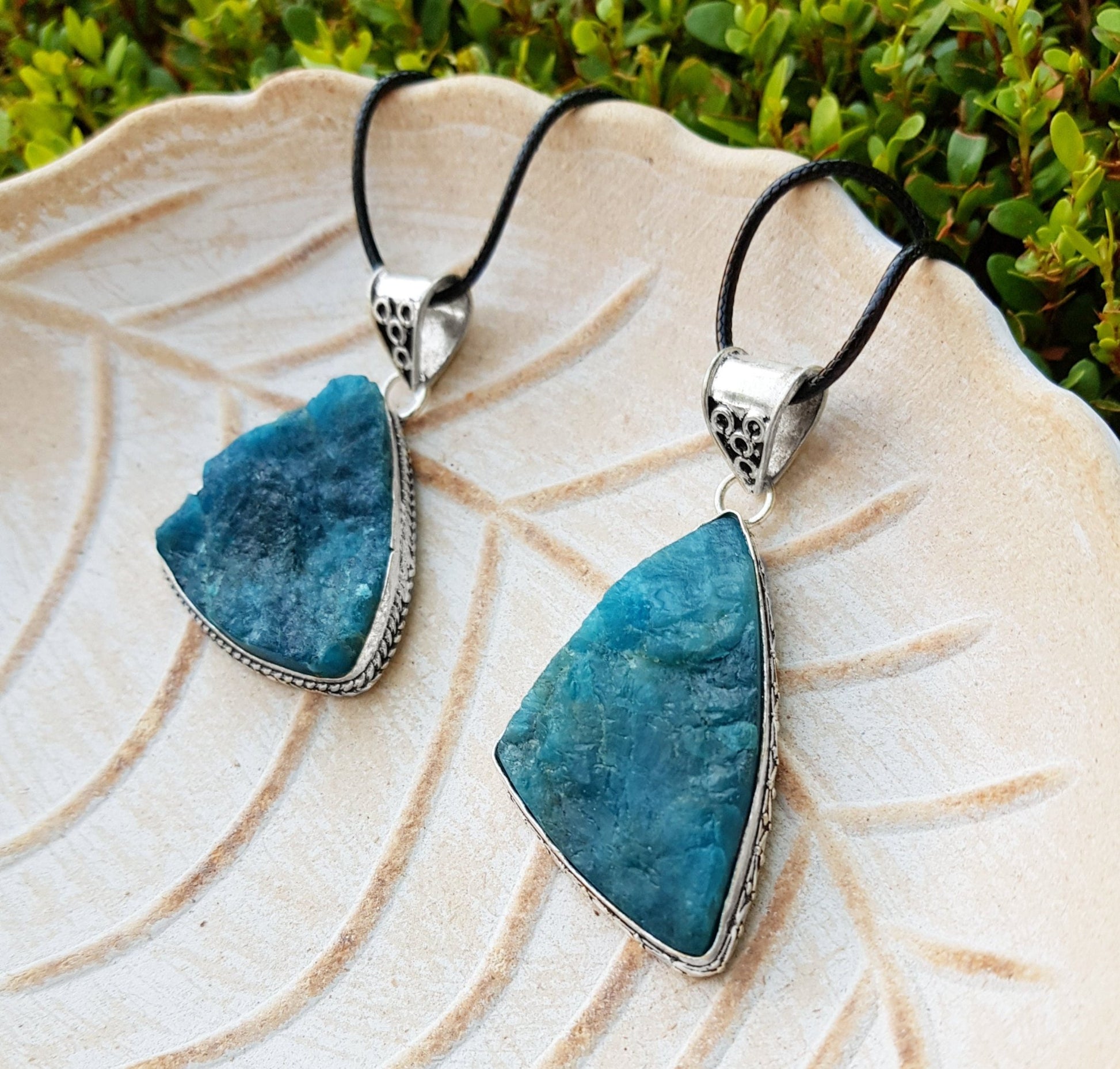 Raw Apatite Sterling Silver Necklace, Boho Style, Recycled Silver - LunarGem - Charms & Pendants