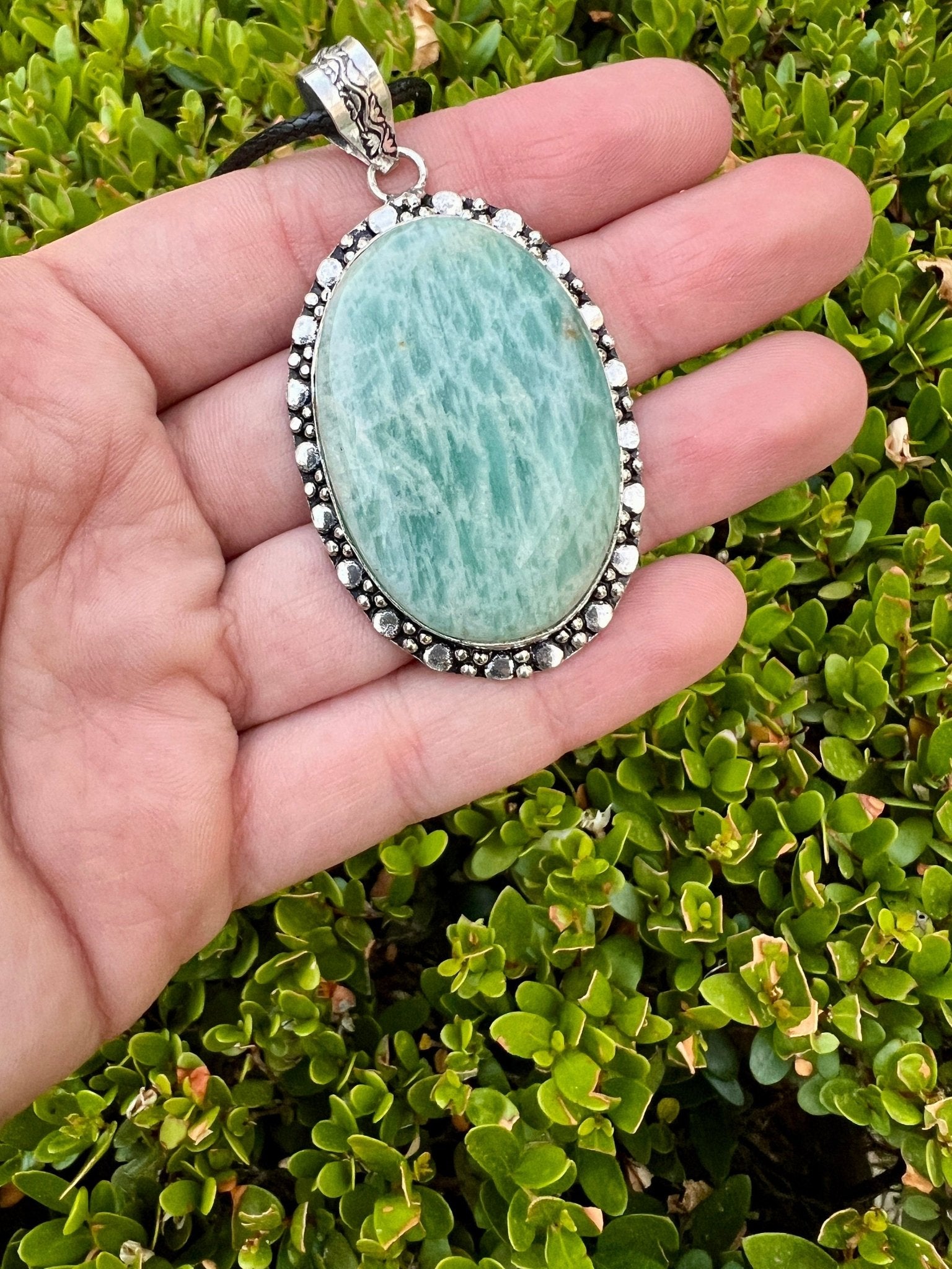 Raw Blue Amazonite Necklace In Sterling Silver Statement Necklace - LunarGem - 