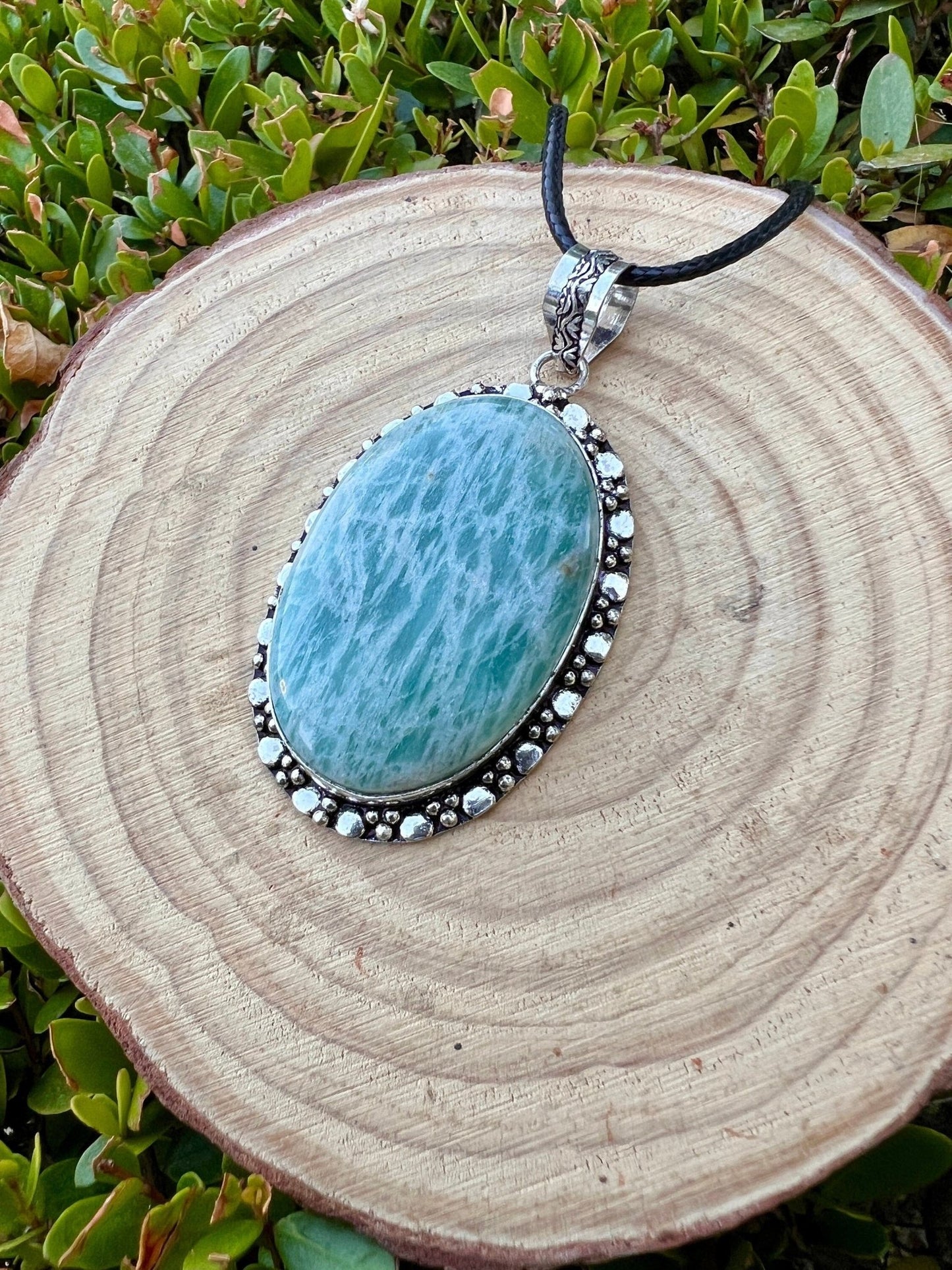 Raw Blue Amazonite Necklace In Sterling Silver Statement Necklace - LunarGem - 