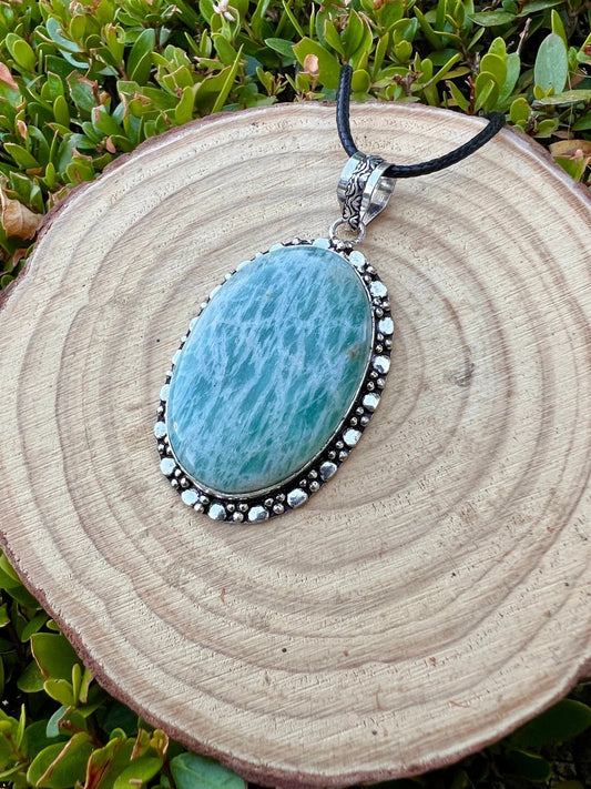 Raw Blue Amazonite Necklace In Sterling Silver Statement Necklace - LunarGem - 