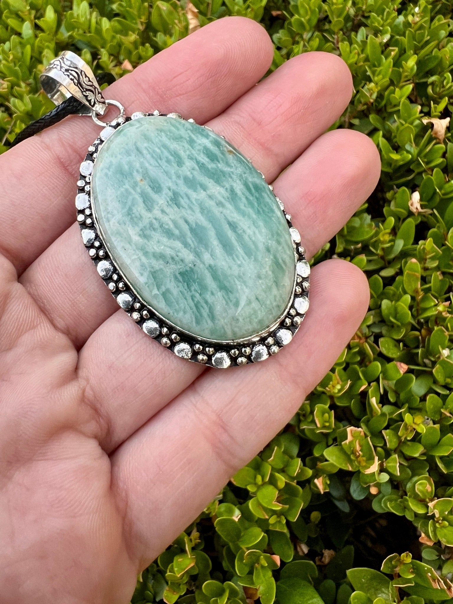 Raw Blue Amazonite Necklace In Sterling Silver Statement Necklace - LunarGem - 