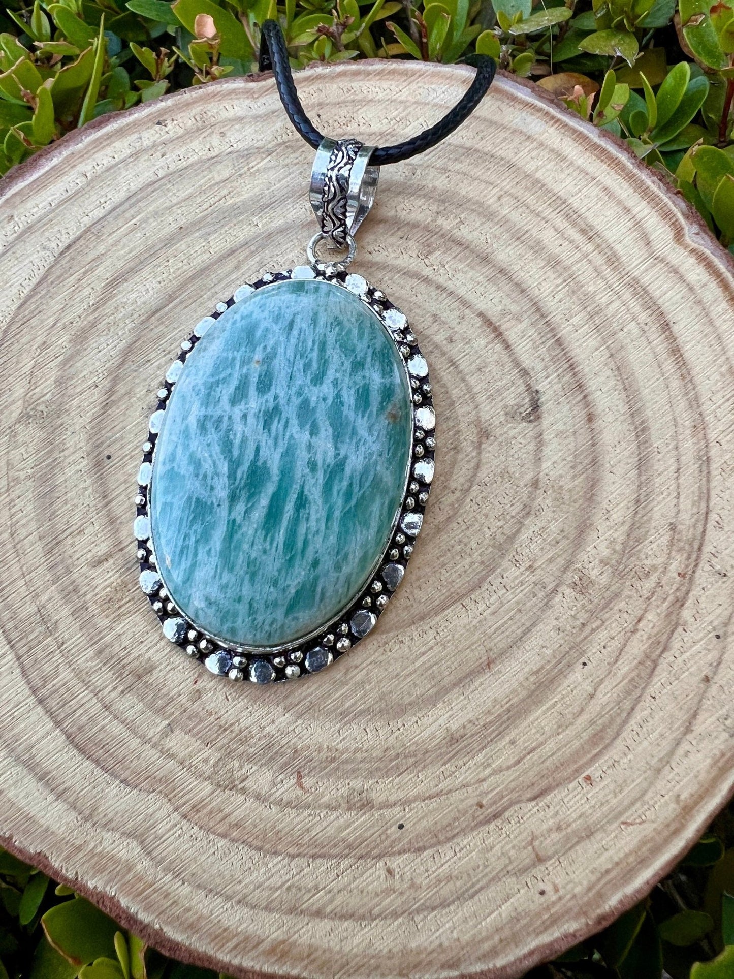 Raw Blue Amazonite Necklace In Sterling Silver Statement Necklace - LunarGem - 