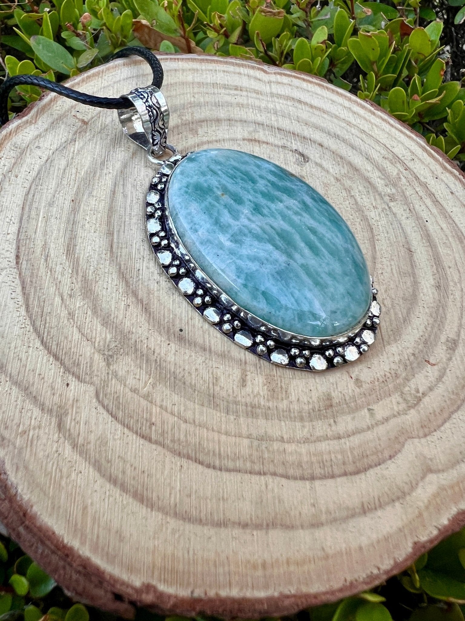 Raw Blue Amazonite Necklace In Sterling Silver Statement Necklace - LunarGem - 