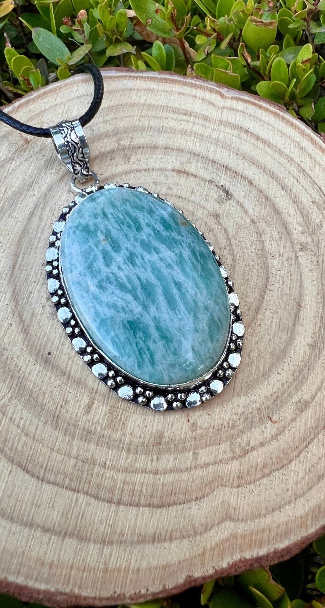 Raw Blue Amazonite Necklace In Sterling Silver Statement Necklace - LunarGem - 