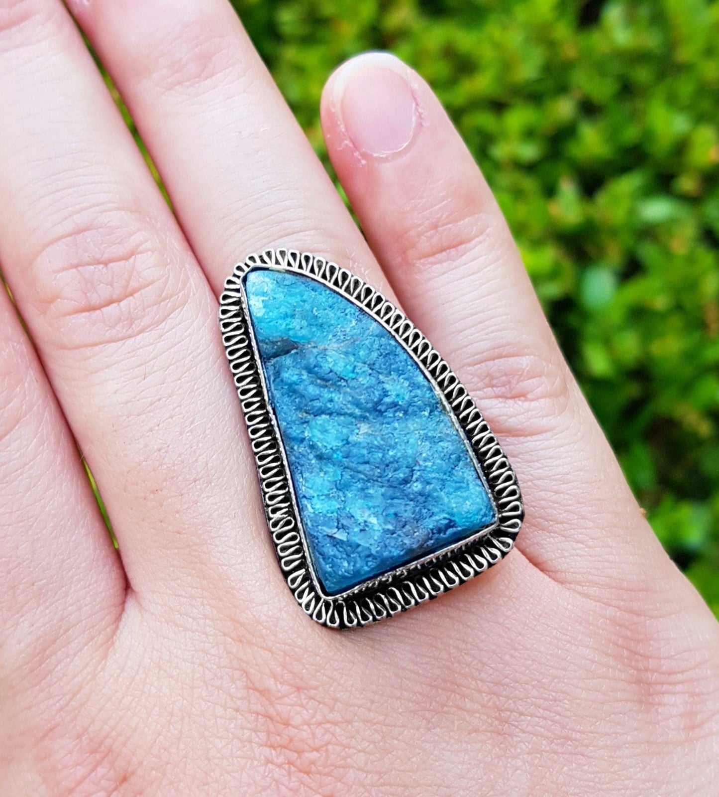 Raw Blue Apatite Sterling Silver Ring - Boho Gemstone Jewelry, US Size 7 1/4 - LunarGem - Rings