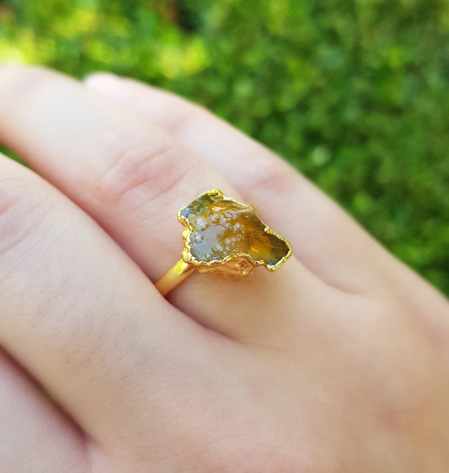 Raw Citrine Ring: Electroformed Gold Plated Boho Ring, US Size 8 - LunarGem - Rings