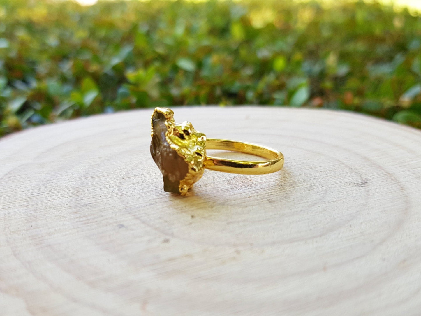 Raw Citrine Ring: Electroformed Gold Plated Boho Ring, US Size 8 - LunarGem - Rings