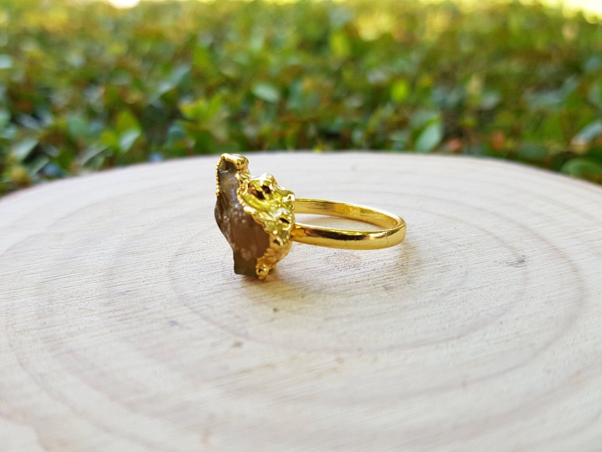Raw Citrine Ring: Electroformed Gold Plated Boho Ring, US Size 8 - LunarGem - Rings