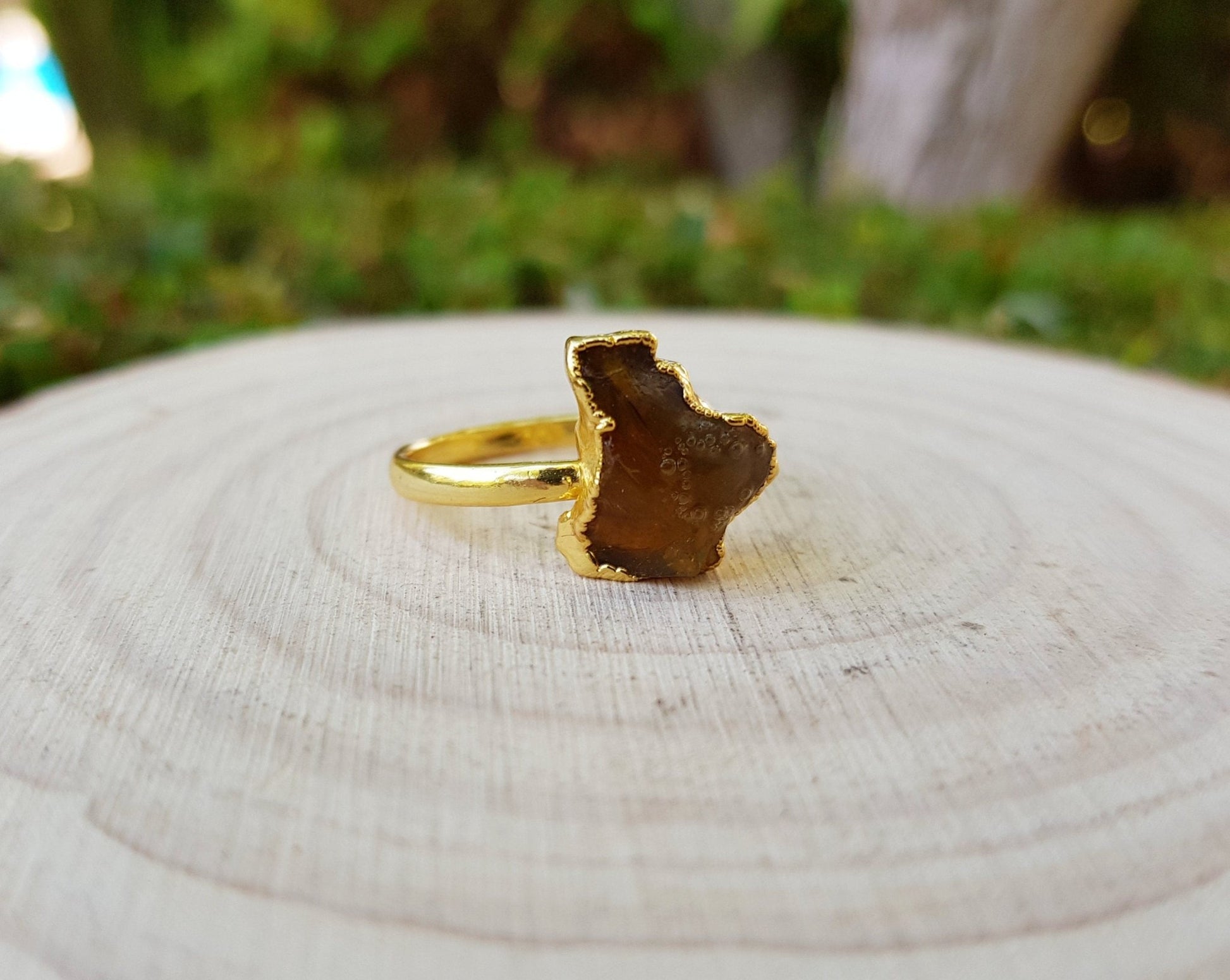 Raw Citrine Ring: Electroformed Gold Plated Boho Ring, US Size 8 - LunarGem - Rings