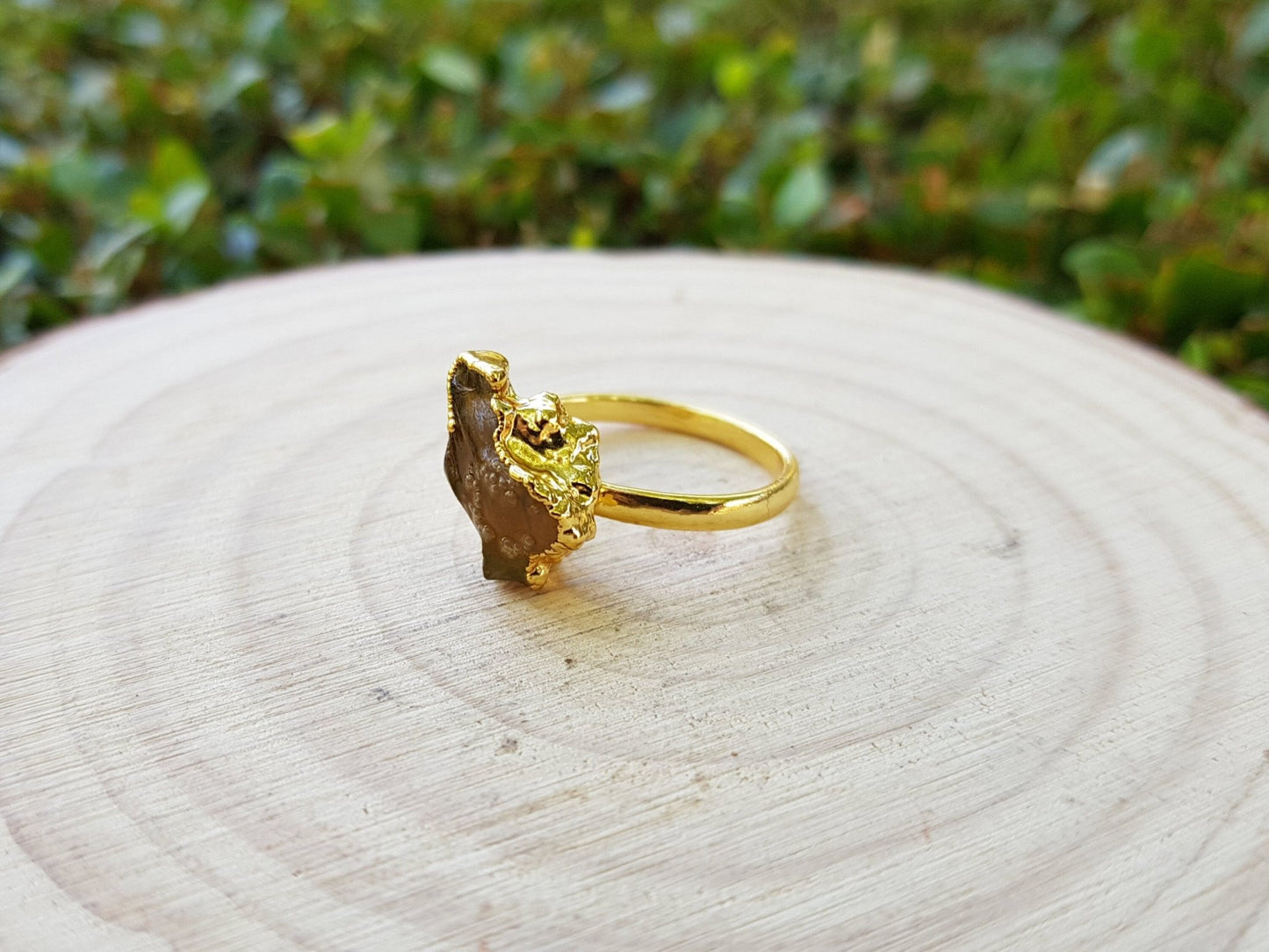 Raw Citrine Ring: Electroformed Gold Plated Boho Ring, US Size 8 - LunarGem - Rings