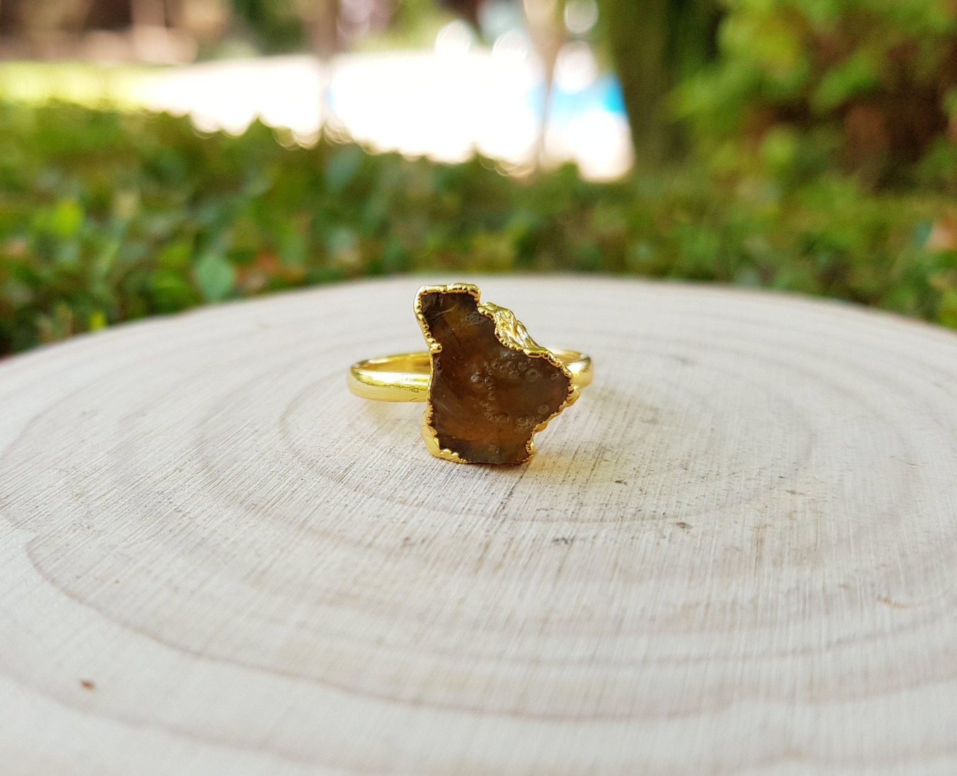 Raw Citrine Ring: Electroformed Gold Plated Boho Ring, US Size 8 - LunarGem - Rings