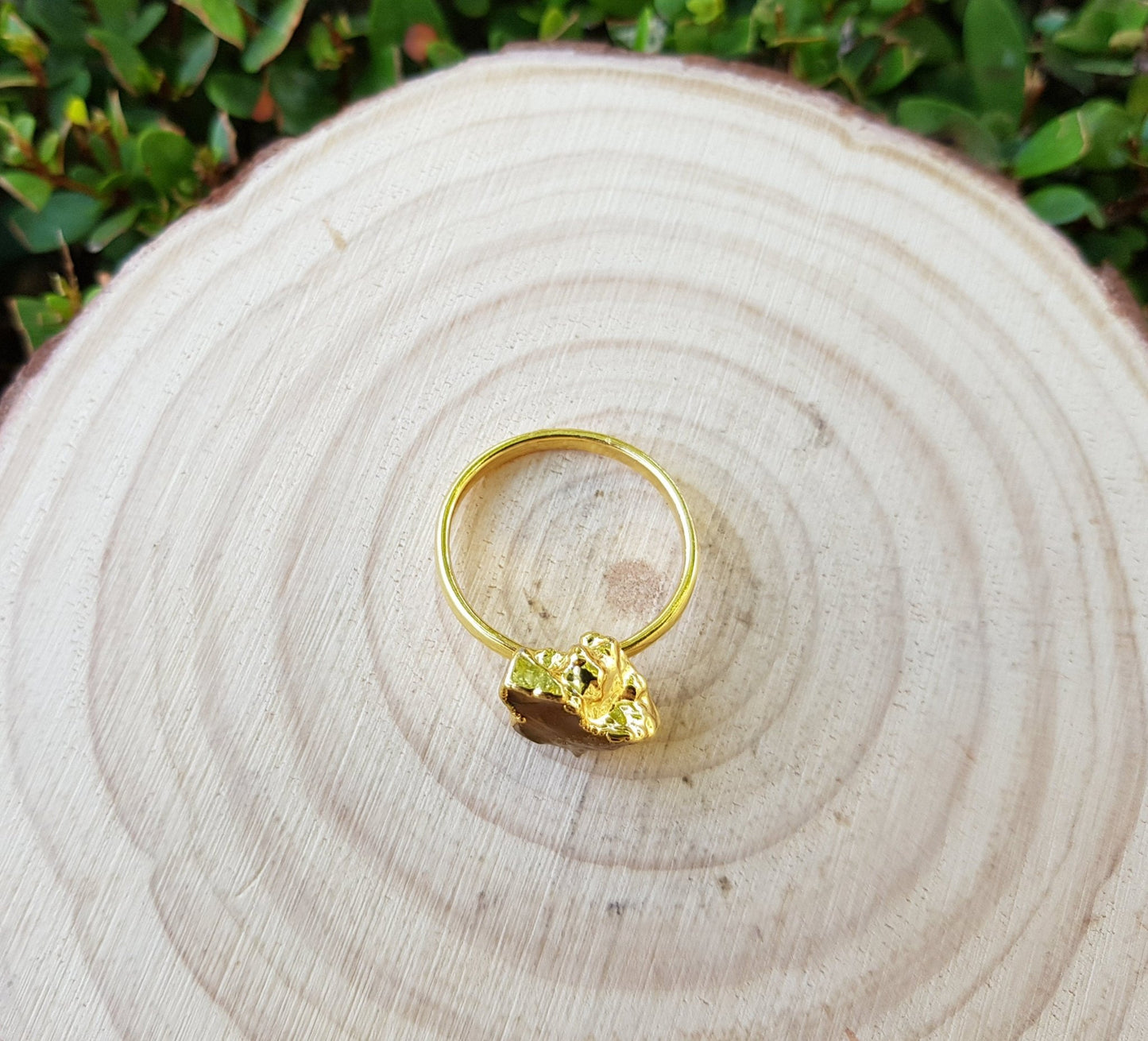 Raw Citrine Ring: Electroformed Gold Plated Boho Ring, US Size 8 - LunarGem - Rings