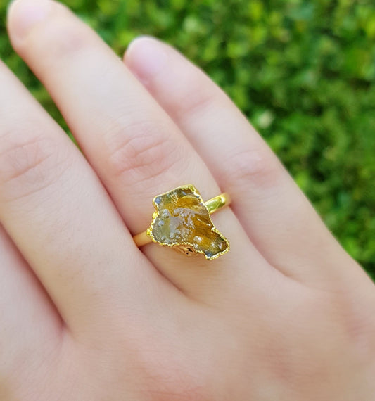 Raw Citrine Ring: Electroformed Gold Plated Boho Ring, US Size 8 - LunarGem - Rings