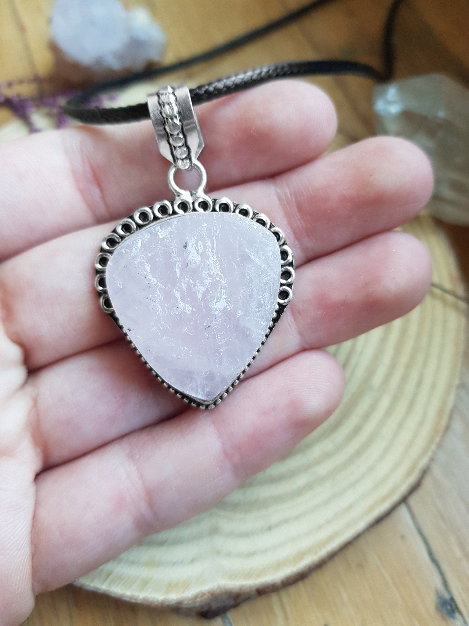 Raw Rose Quartz Pendant: Sterling Silver Statement Necklace - LunarGem - 