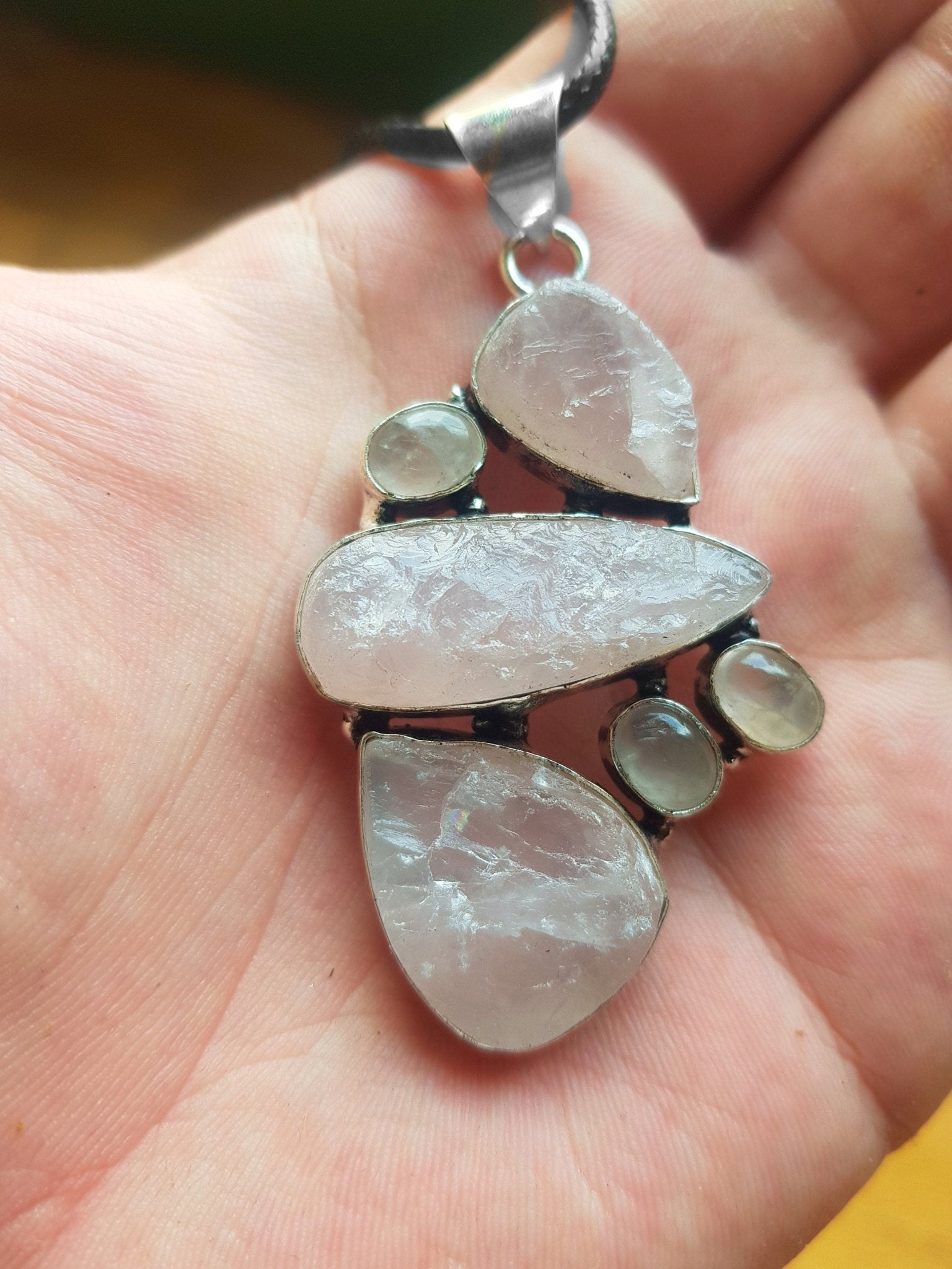 Raw Rose Quartz Statement Necklace Sterling Silver Gemstone Jewellery - LunarGem - 