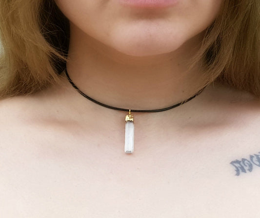 Raw Selenite Choker: Gold Plated Charm Necklace - LunarGem - Necklaces