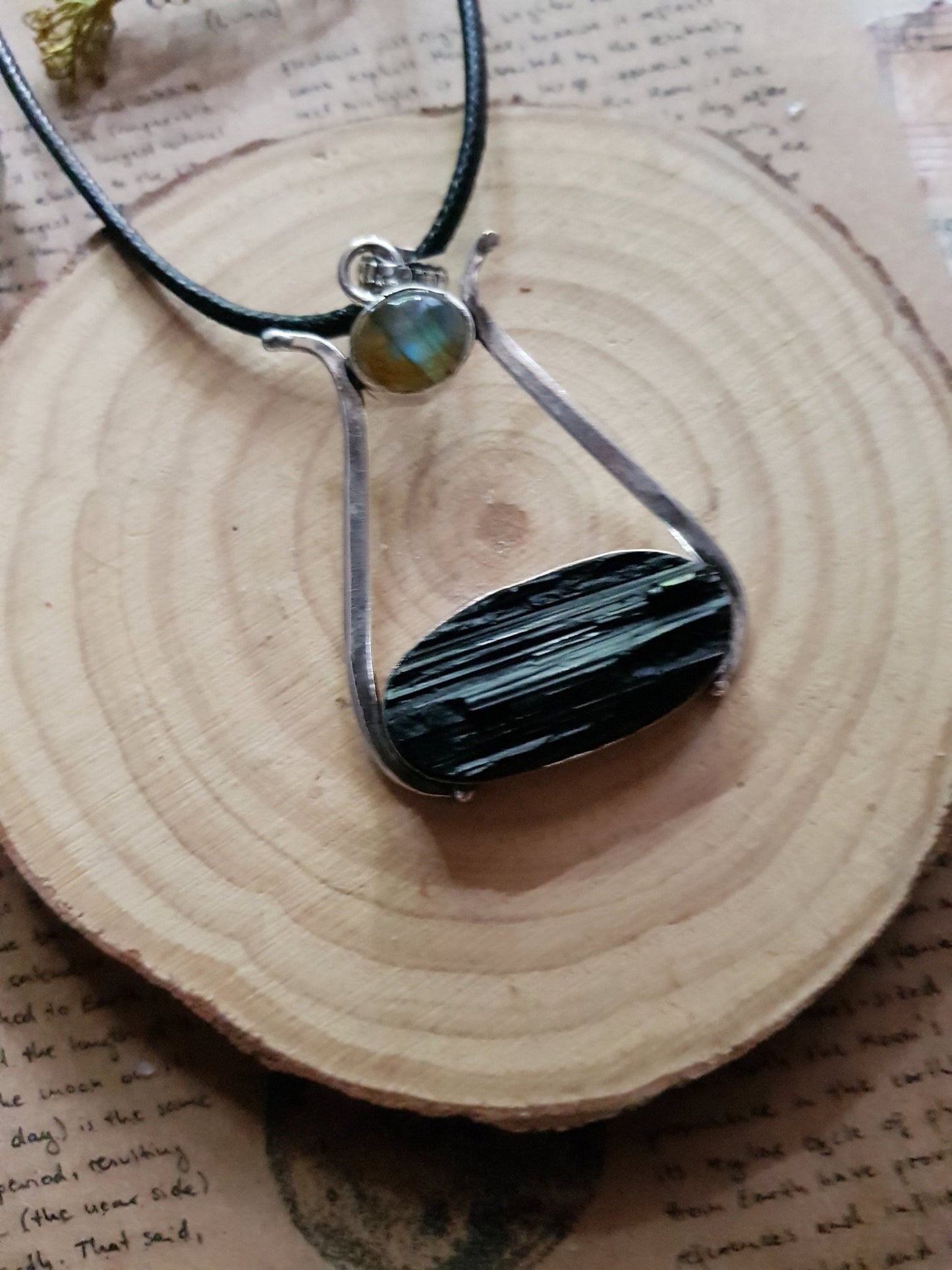 Raw Tourmaline Sterling Silver Necklace: Boho Labradorite Pendant - LunarGem - 