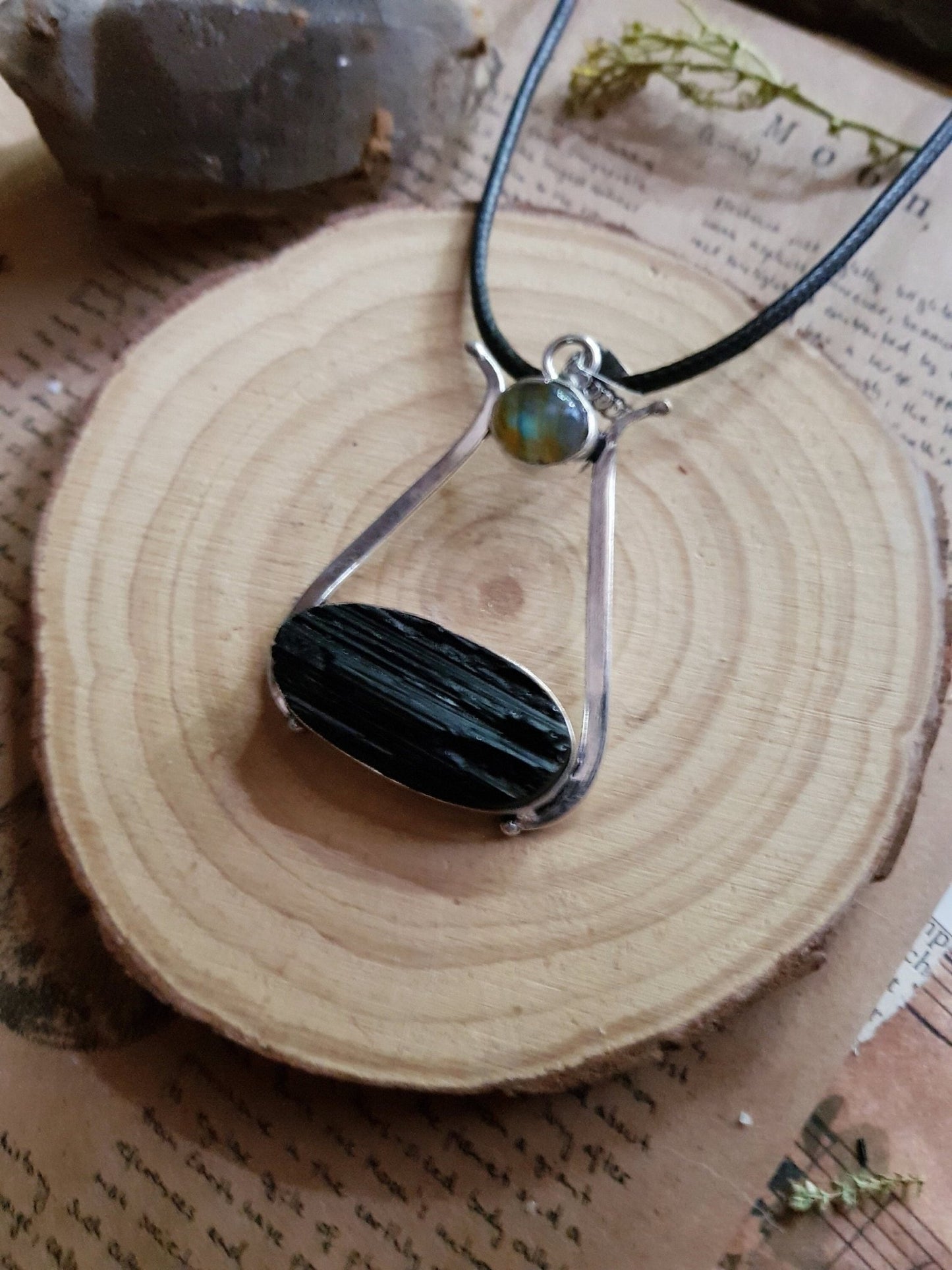 Raw Tourmaline Sterling Silver Necklace: Boho Labradorite Pendant - LunarGem - 