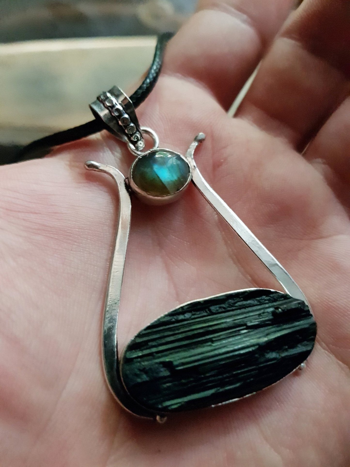 Raw Tourmaline Sterling Silver Necklace: Boho Labradorite Pendant - LunarGem - 