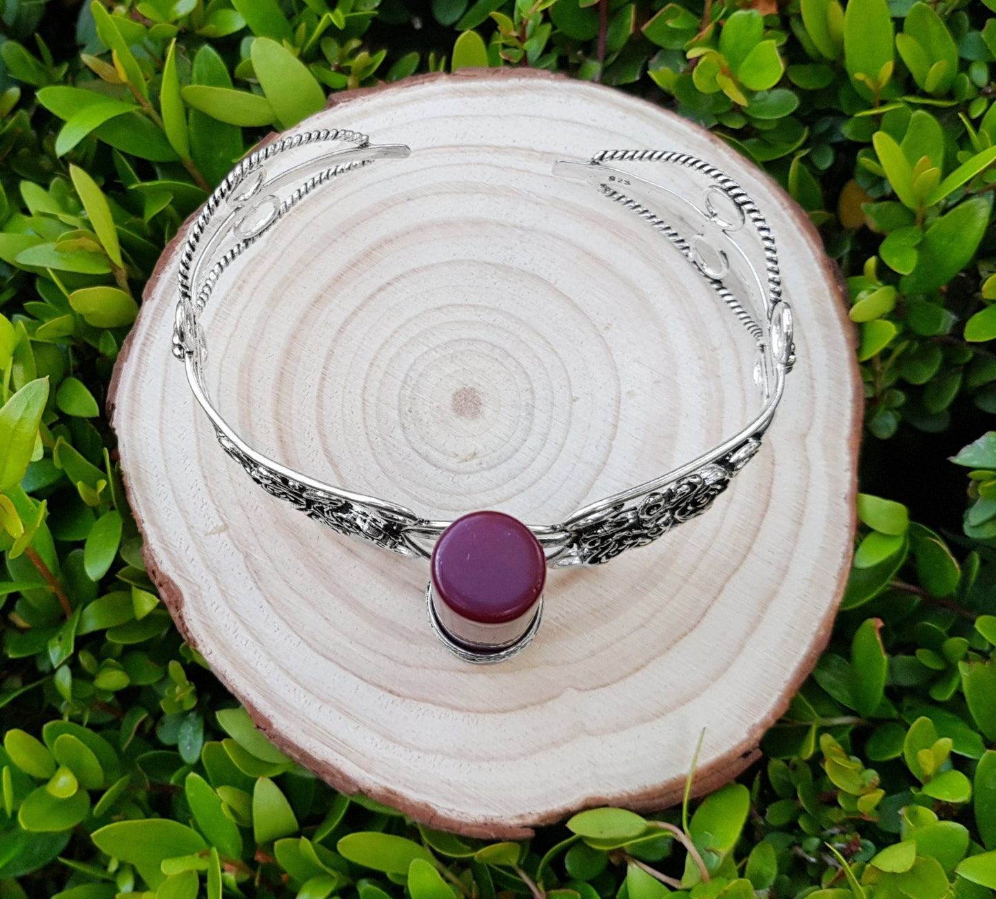 Red Agate Sterling Silver Cuff Bracelet, Adjustable Boho Jewelry - LunarGem - Bracelets