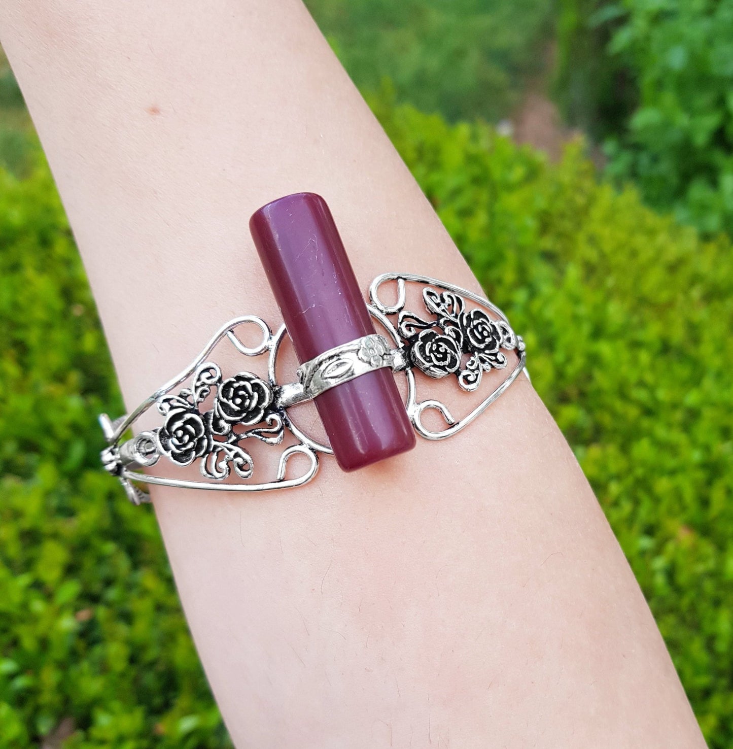 Red Agate Sterling Silver Cuff Bracelet, Adjustable Boho Jewelry - LunarGem - Bracelets