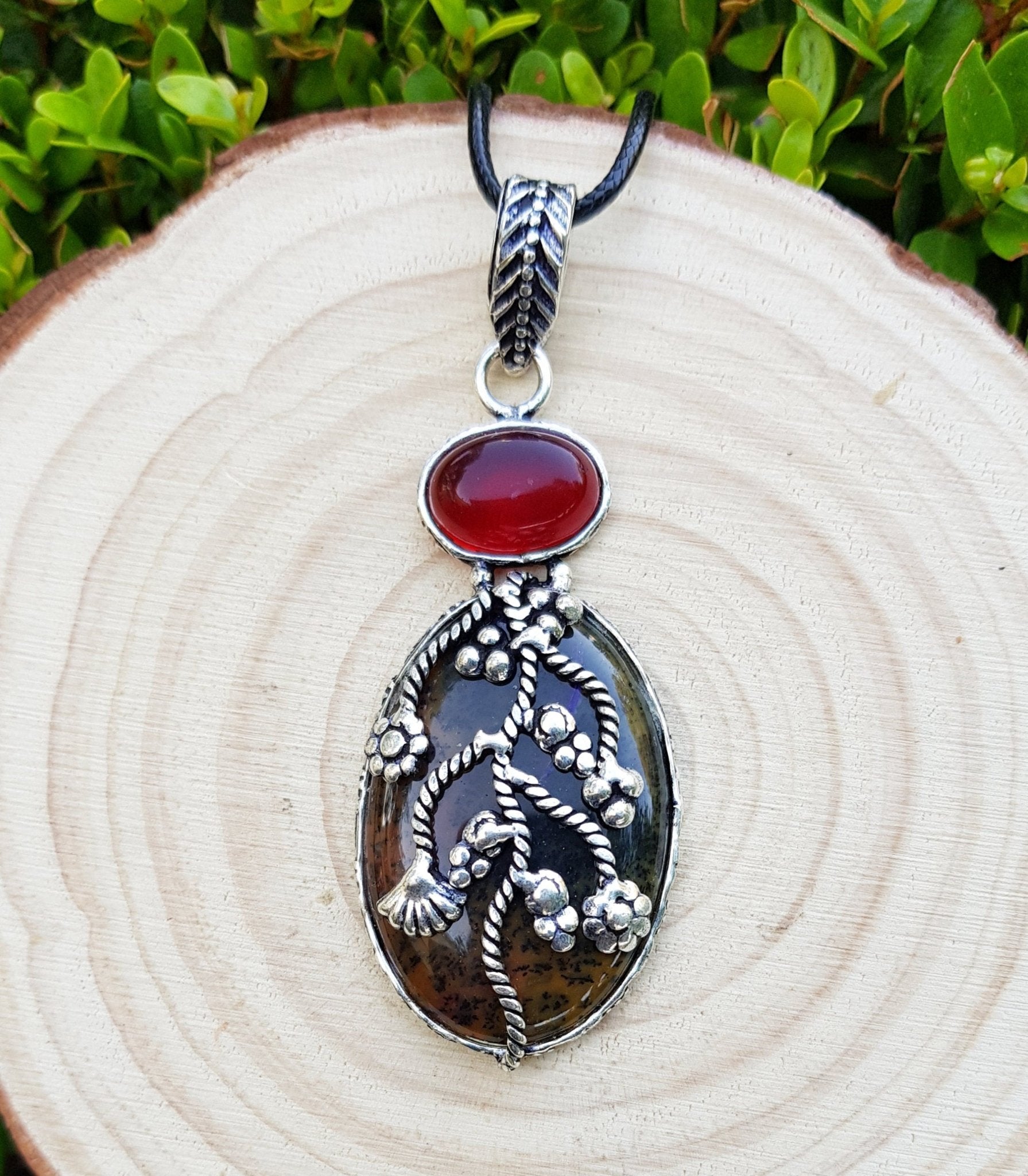 Red Carnelian Sterling Silver Pendant, Boho Gemstone Necklace - LunarGem - Charms & Pendants