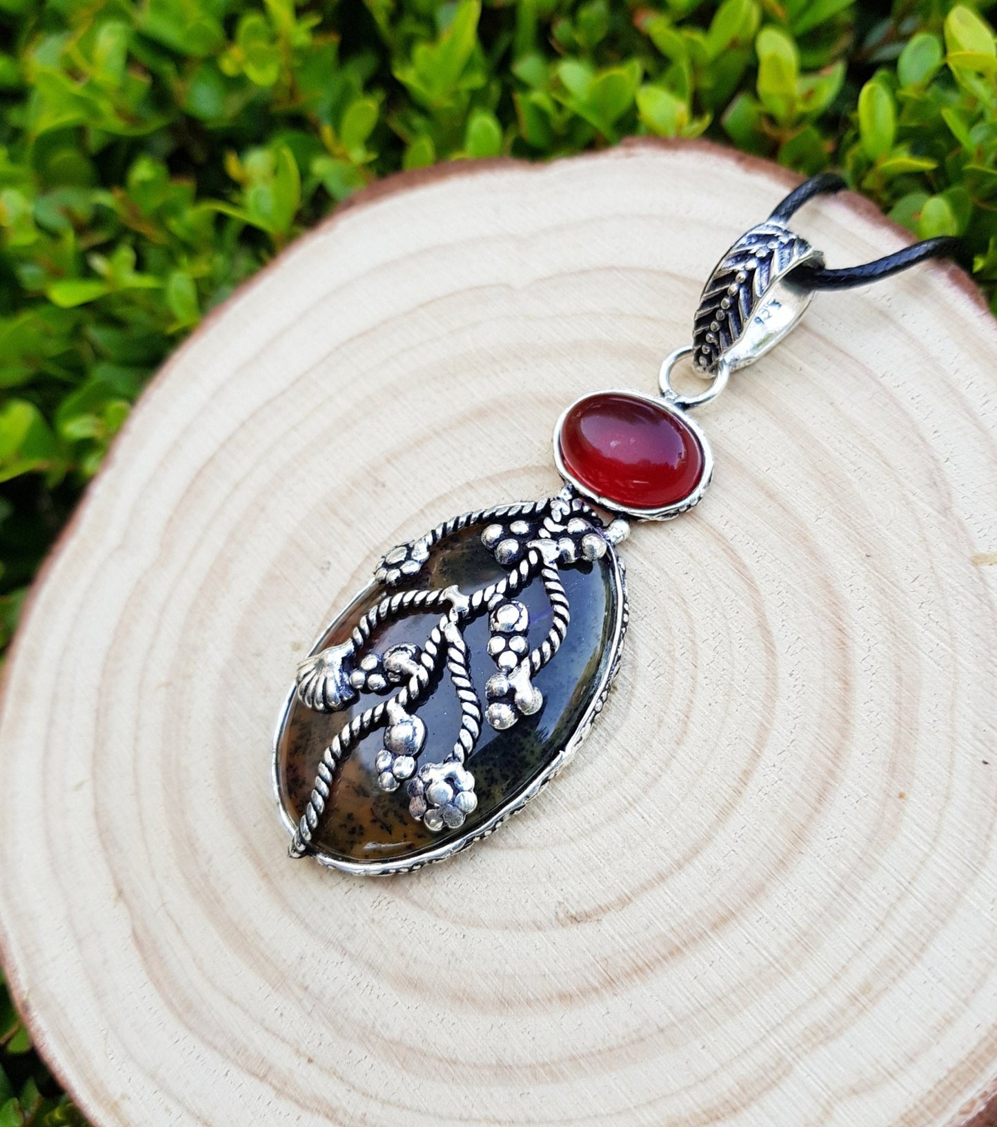 Red Carnelian Sterling Silver Pendant, Boho Gemstone Necklace - LunarGem - Charms & Pendants