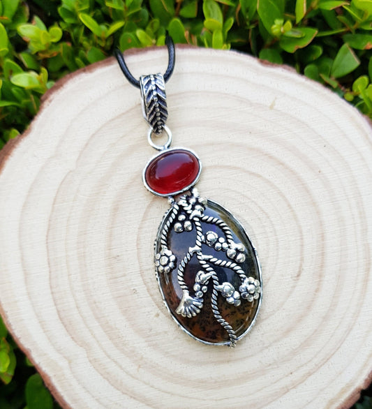 Red Carnelian Sterling Silver Pendant, Boho Gemstone Necklace - LunarGem - Charms & Pendants