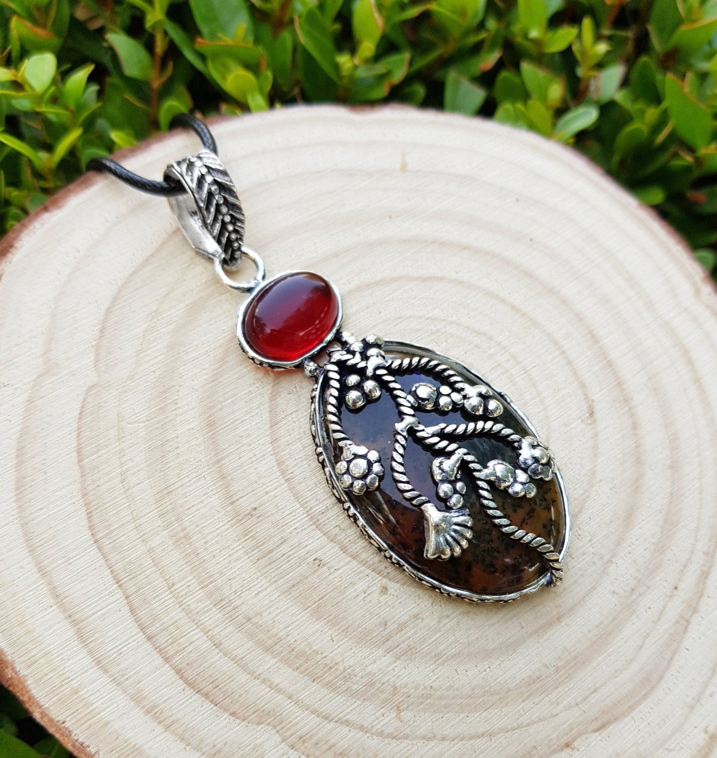 Red Carnelian Sterling Silver Pendant, Boho Gemstone Necklace - LunarGem - Charms & Pendants