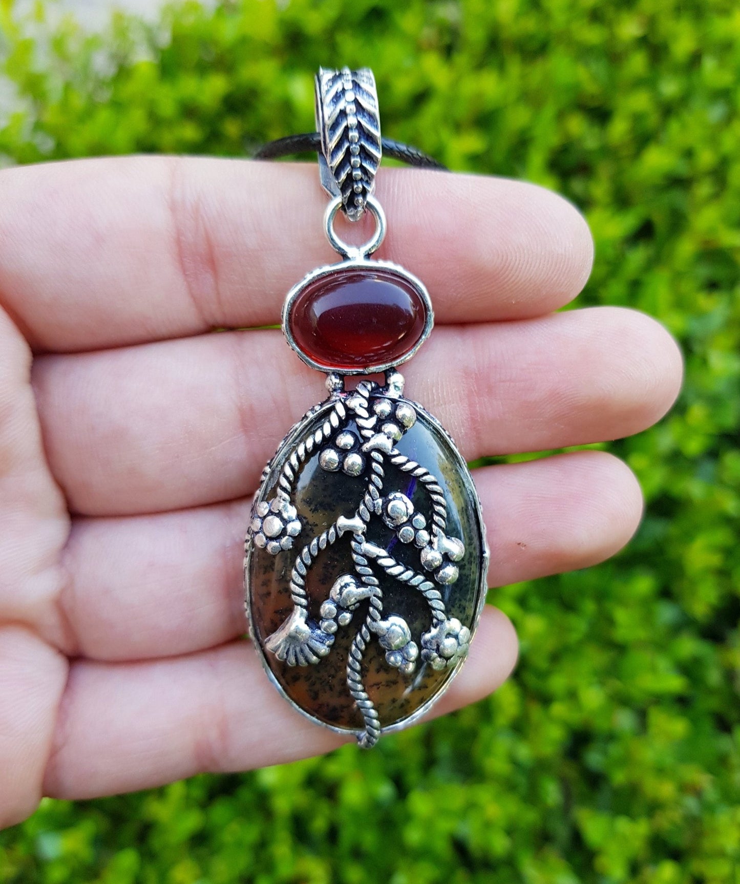 Red Carnelian Sterling Silver Pendant, Boho Gemstone Necklace - LunarGem - Charms & Pendants