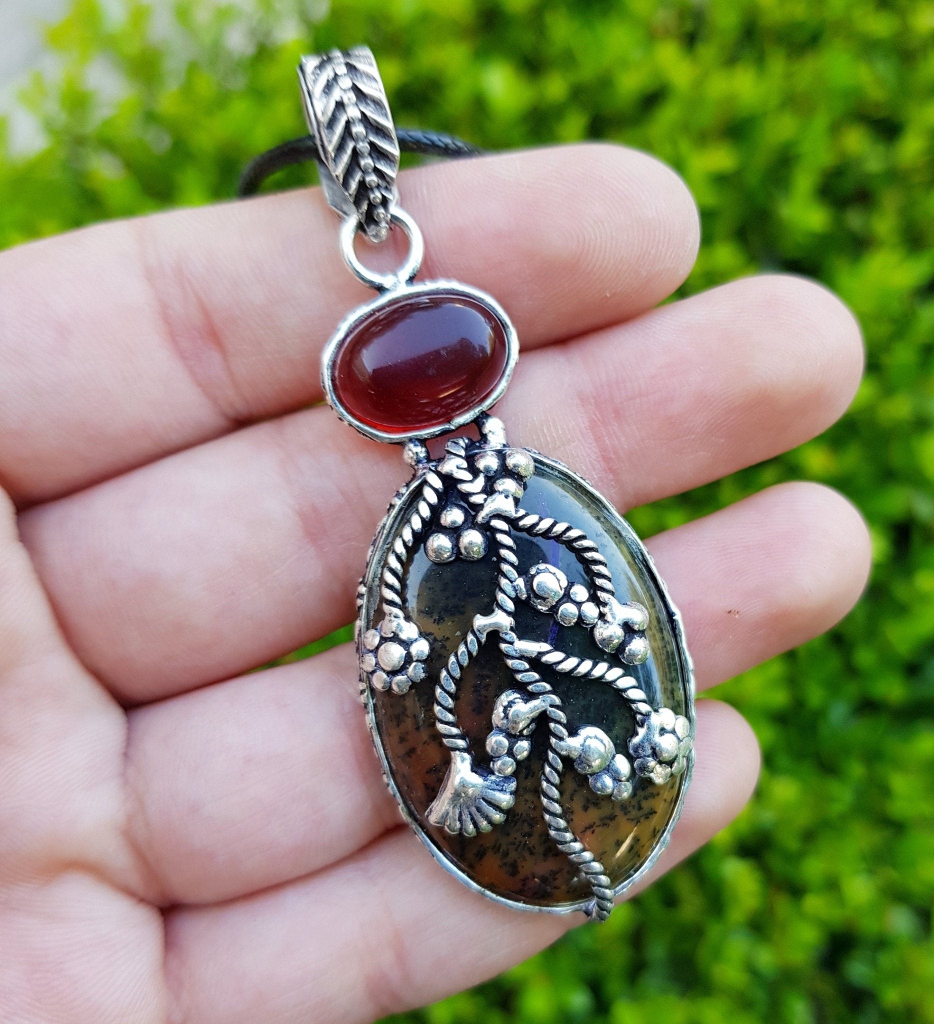 Red Carnelian Sterling Silver Pendant, Boho Gemstone Necklace - LunarGem - Charms & Pendants