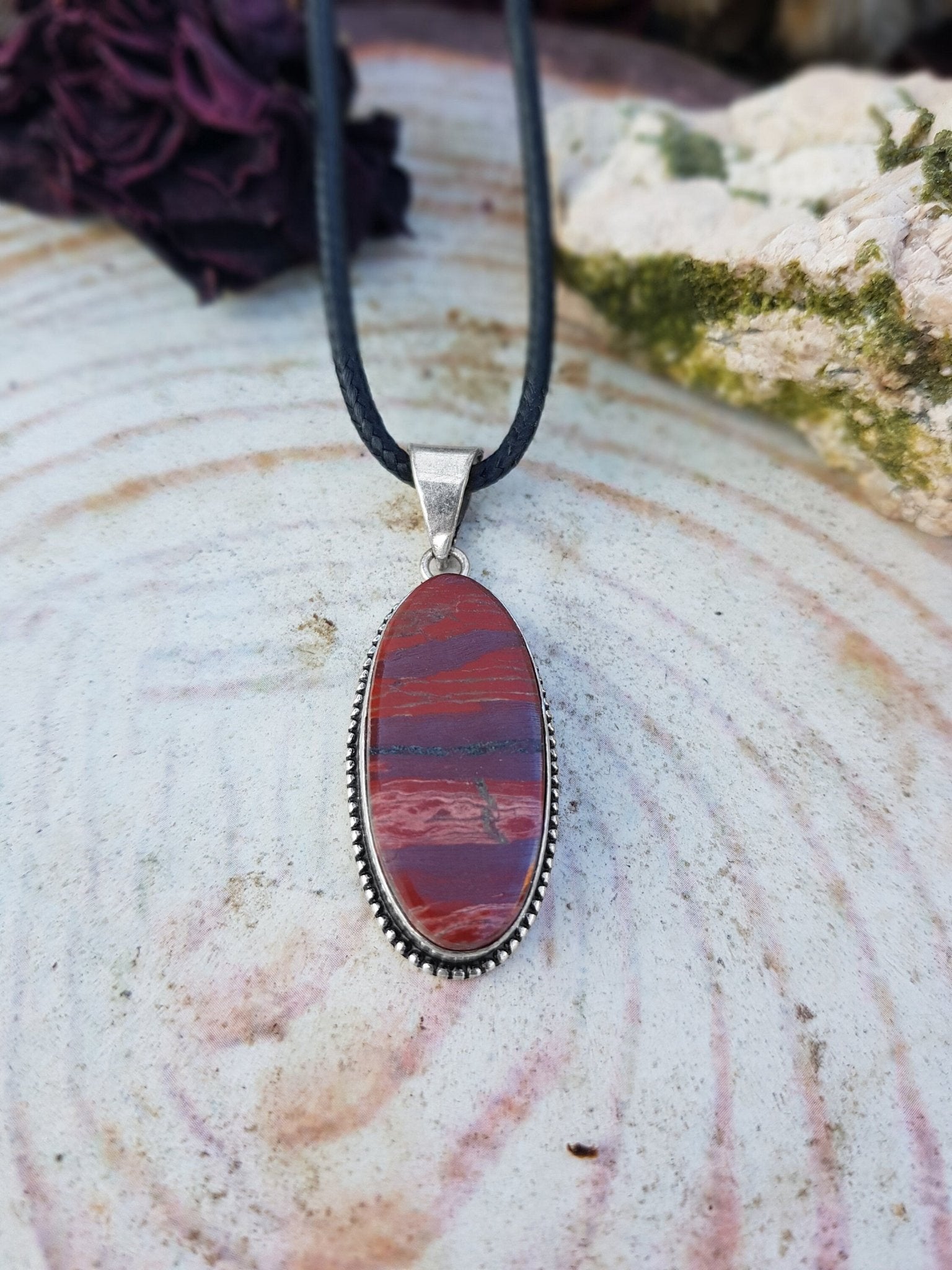 Red Poppy Jasper Statement Pendant Sterling Silver Gemstone Necklace Boho Pendant Unique Jewelry - LunarGem - 