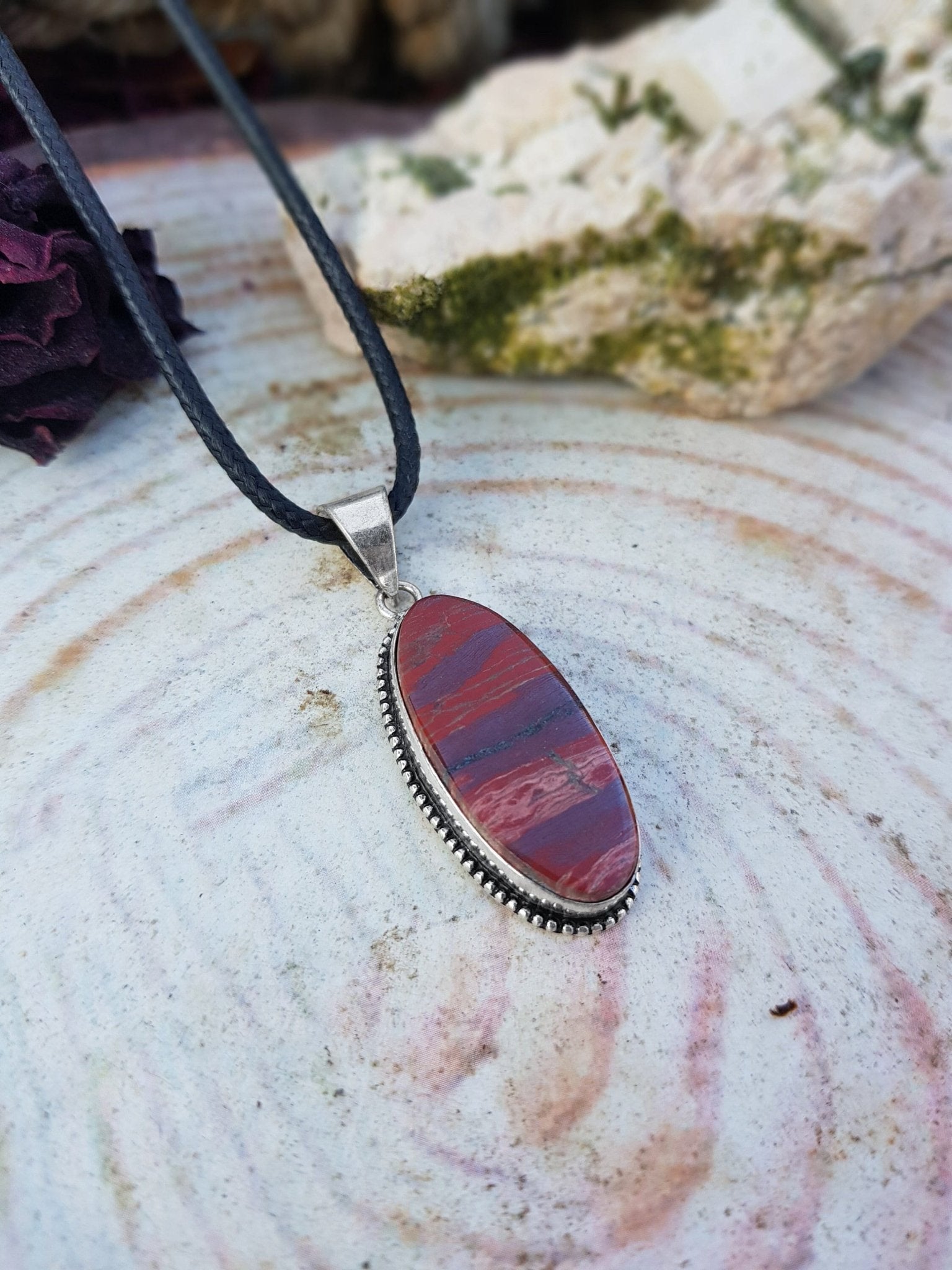 Red Poppy Jasper Statement Pendant Sterling Silver Gemstone Necklace Boho Pendant Unique Jewelry - LunarGem - 